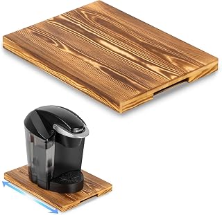 ANBOXIT Appliance Sliding Tray for Coffee Maker, Wooden Small Appliance Slider for Counter, Countertop Kitchen Appliance Rolling Tray (Rustic Brown- Deep)