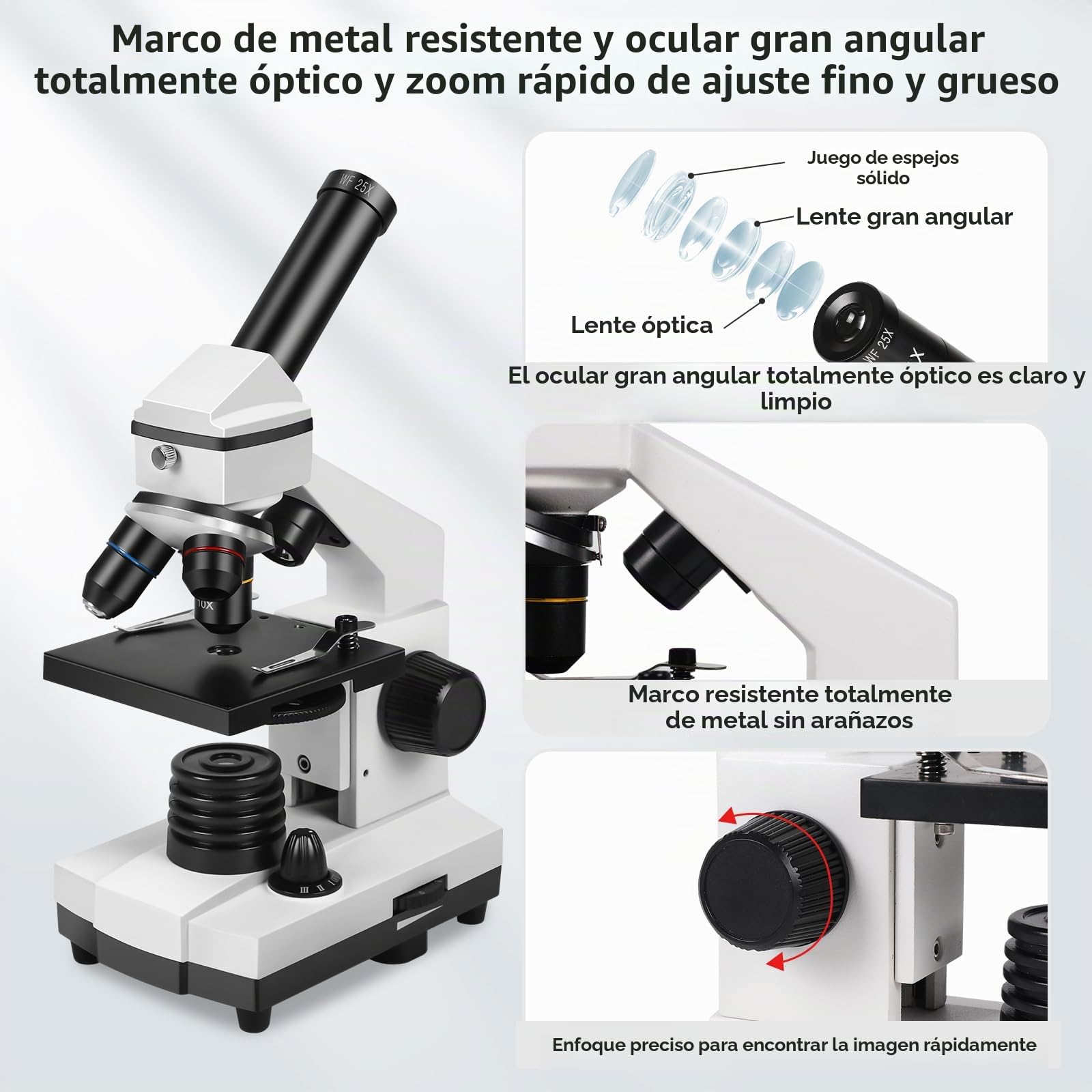 Microscopio profesional para adultos: microscopio compuesto para niños de 8 a 12, 100X-2000X, kit de microscopio para niños con diapositivas y cubiertas de microscopio preparadas, microscopios estéreo