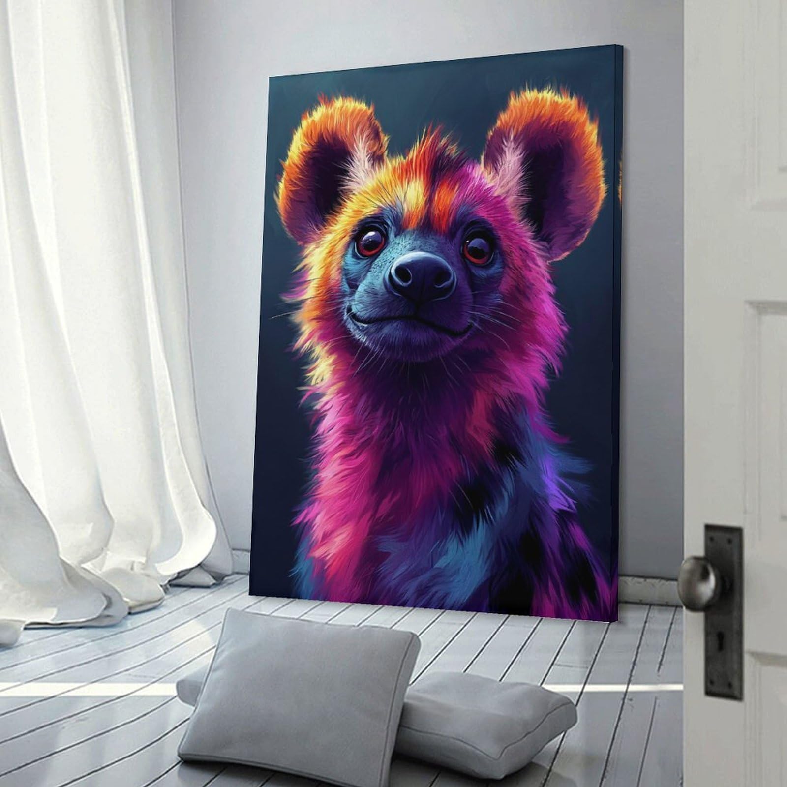 Junmoney Frame-Style-20-1 Colorful Hyena Portrait Wall Decor Canvas Print, 08X12inch(20X30cm), For Living Room, Lounge Or Sitting Room, Easy Decor For Gallery Walls