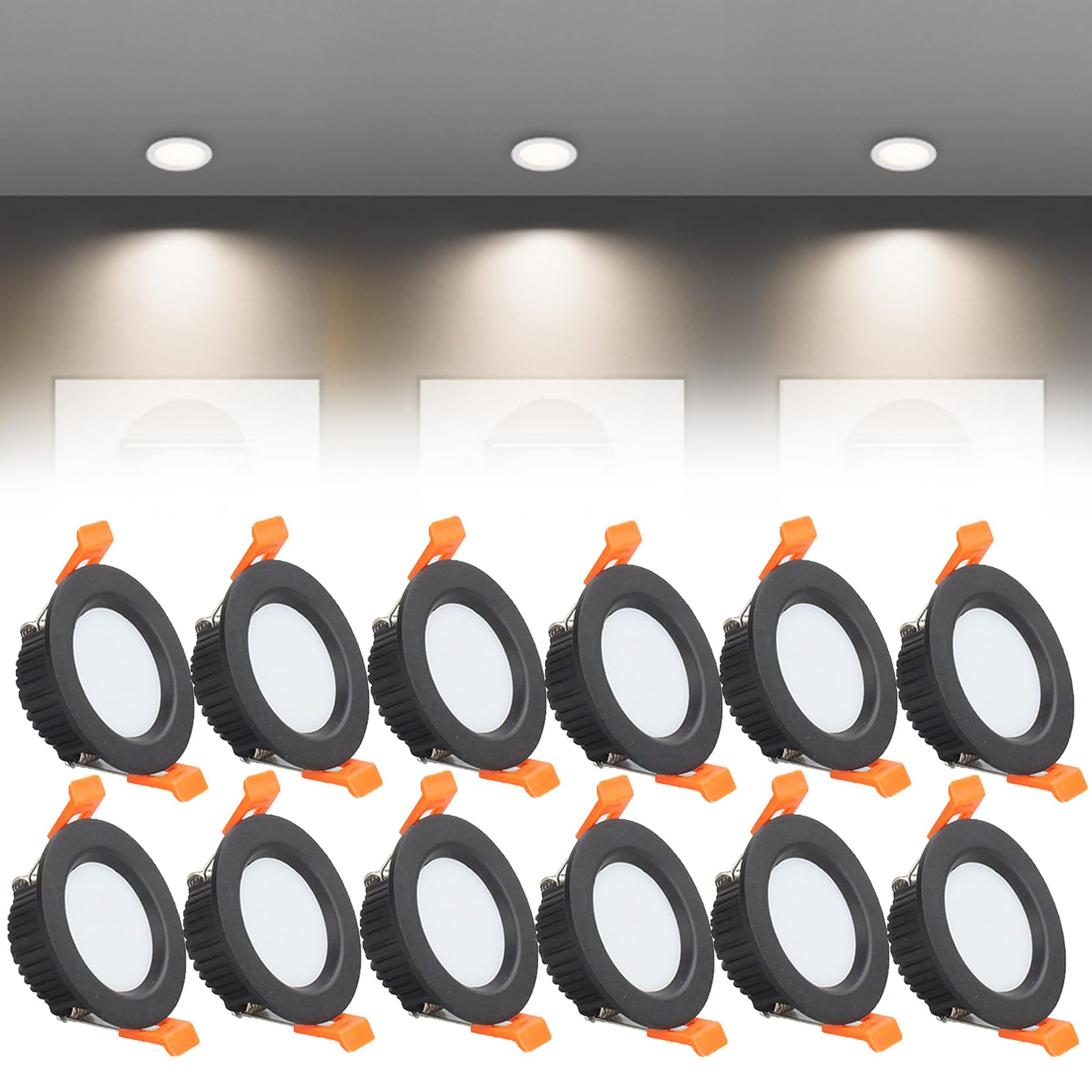 Syibelters 3W LED Recessed Ceiling Lights 68mm, Natural White 4000K 3W 240LM, Cut Φ50-55mm, AC110-240V Ultra Slim Downlights, LED Panel Light for Living Room Hallway, 12 Pack