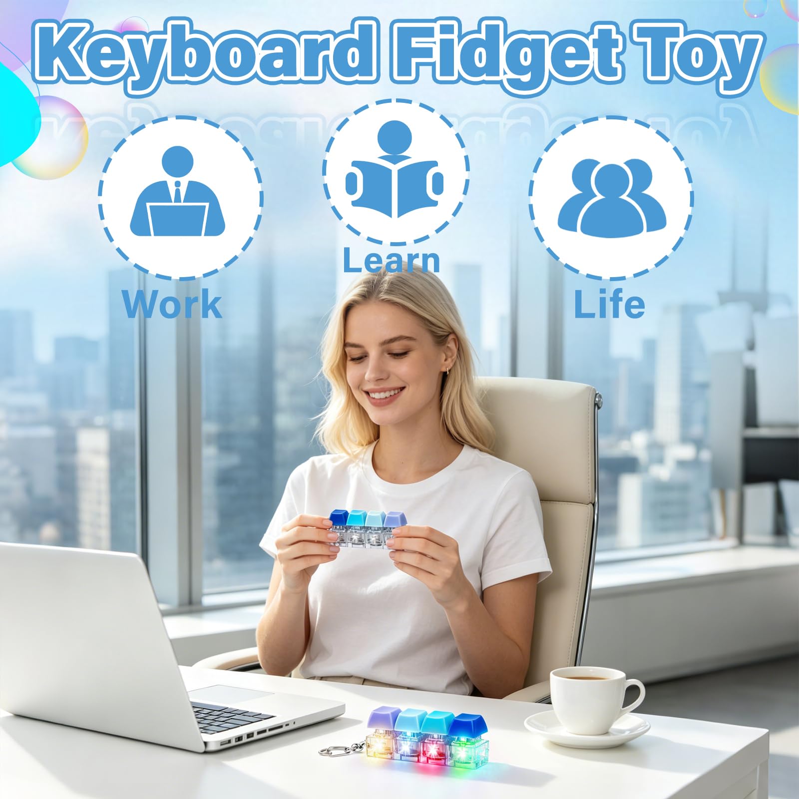 Zabawka Fidget Toys, 2 sztuki, zabawne, kolorowe zabawki fidget dla dorosłych ze światłem LED, klawiatura Fidget Keyboard, breloczek do kluczy, antystresowe, zabawka do strachu, biura, szkoły, podróży