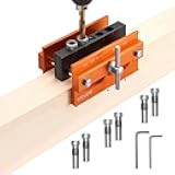 Doweling Jig Kit, Self Centering Dowel Drill Jig for Straight Holes, Aluminum Alloy Woodworking Tools with 6 Drill Guide Bushings, Adjustable Width, for Wood Working, Drilling and Marking