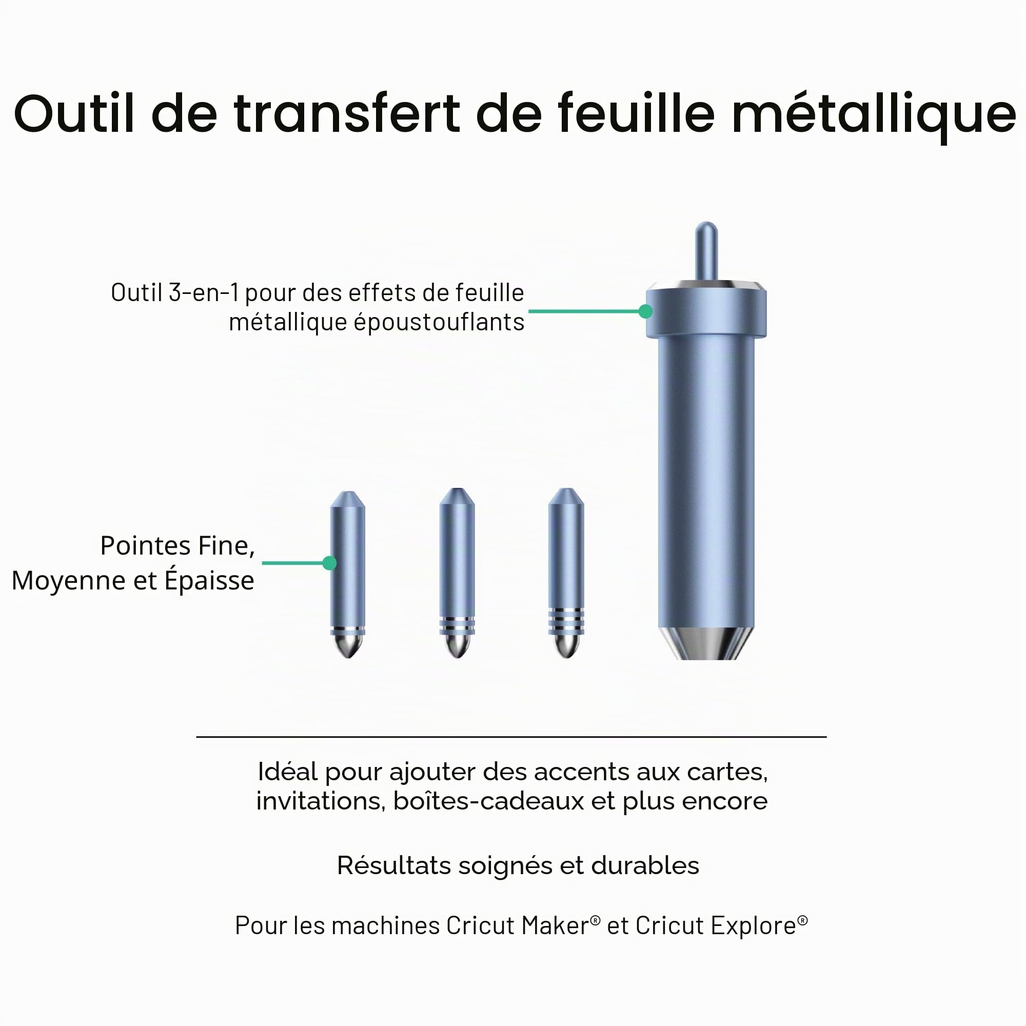 Cricut Kit de Transfert de Foil, 3 tailles d'embout-fin, moyen et épais