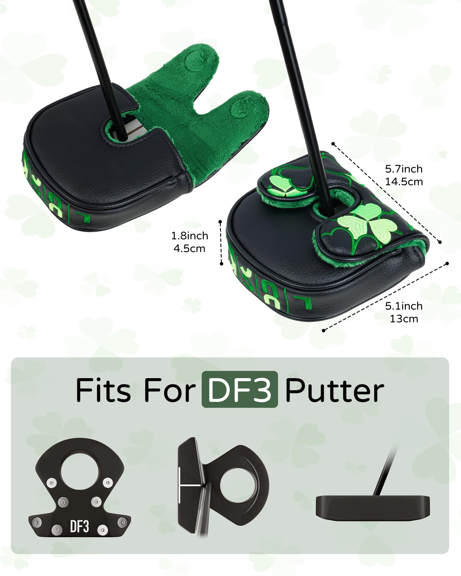 Cubierta magnética para cabeza de palo de golf DF3, de piel sintética, color verde