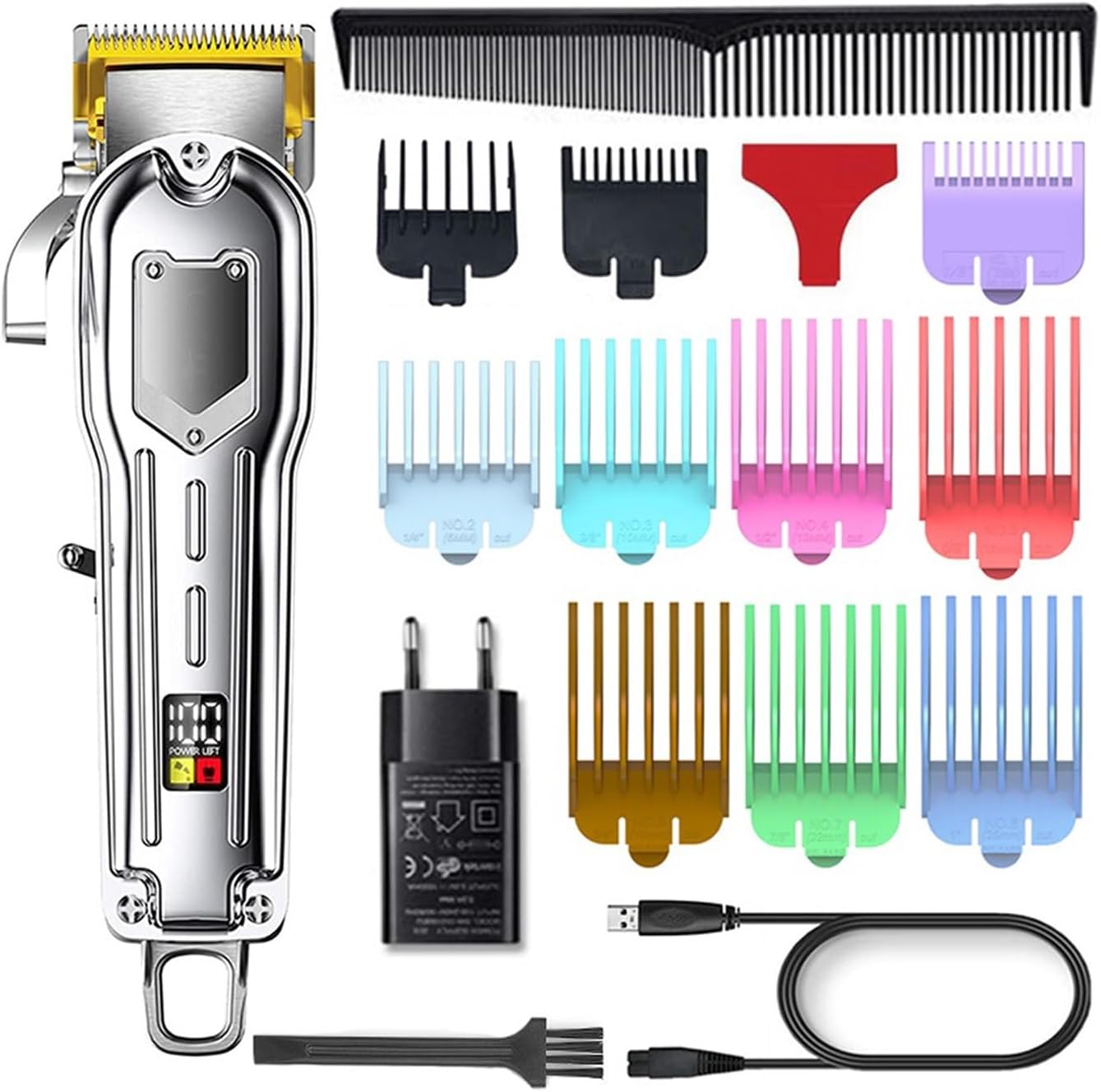 Electric Hair R Rs for Men All Metal Men's Professional LED Rechargeable Trimmer Cutter Machine Fading Blending