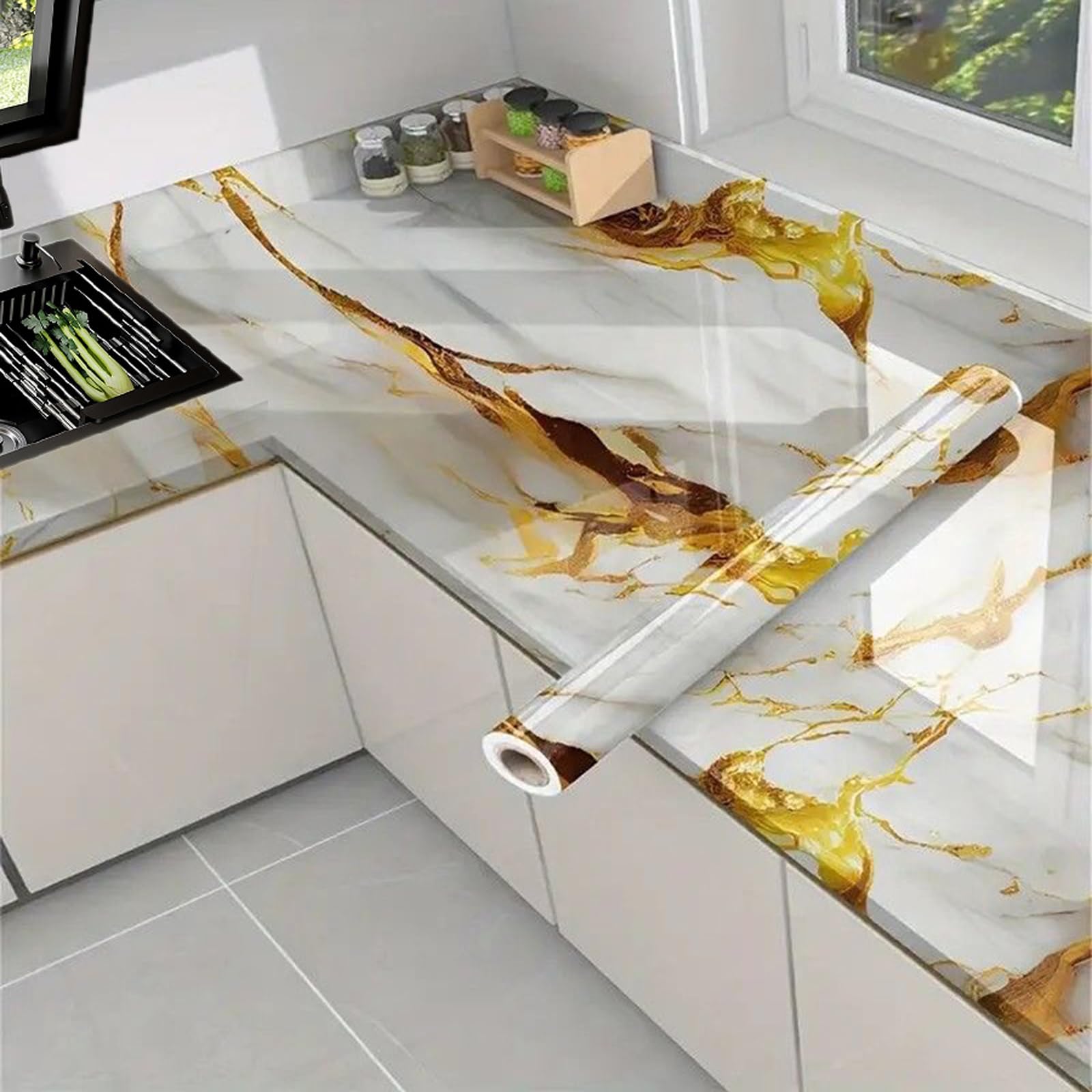 Foelanne Style D Back Self Adhesive Wallpaper, Marble Contact Paper Sticky Back Plastic Self Adhesive Wallpaper Roll Multiple Sizes(,40Cm*10M)