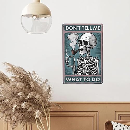 Miniatura 6 de Letrero de metal con diseño de esqueleto de fumar rebelde de 8 x 12 pulgadas con texto en inglés "Don't Tell Me What To Do", decoración gótica