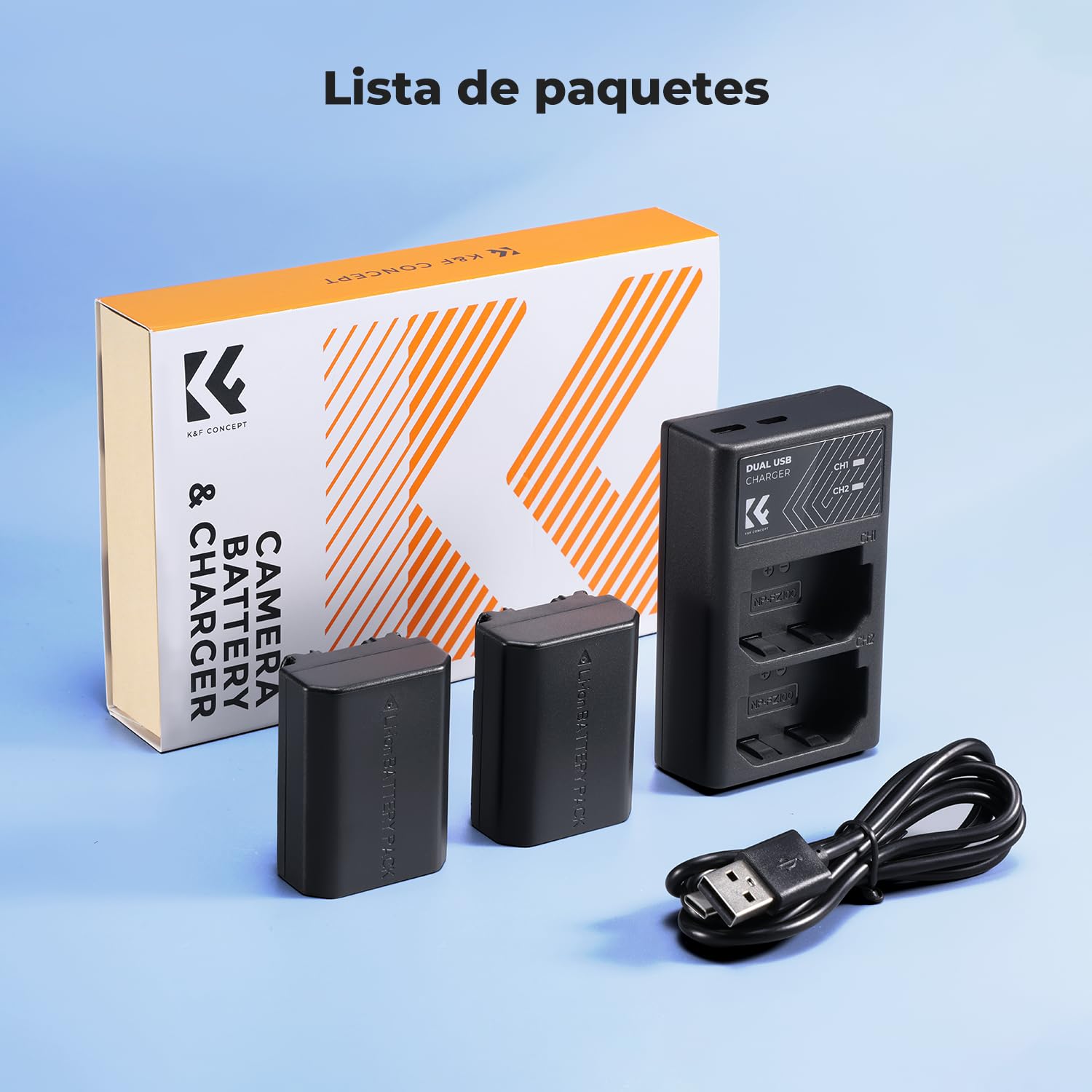 K&F Concept NP-FZ100 2 Pack 2280mAh Batería y Cargador Compatible con Cámara Sony Sony A7iii, A7iv, fx3, fx30, A6700, A7R, A9, A6600, A7Riii, A7Riv, A7R3, A7C, ZV-E1, ZV-E10ii, A7S3, A9R y más