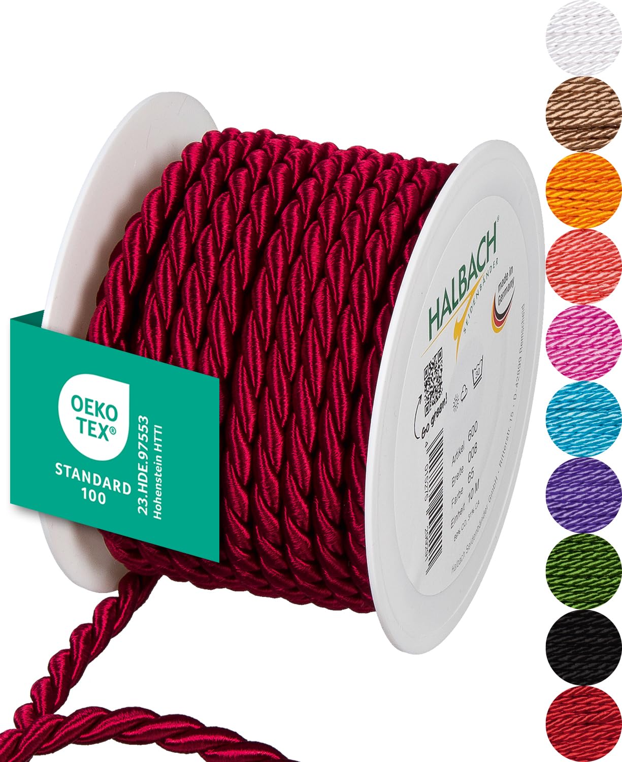 Cordoncino In Raso Lucido 2mm X 50m | Rosso Vinaccia - Made In Germany Öko-Tex - Foto 3