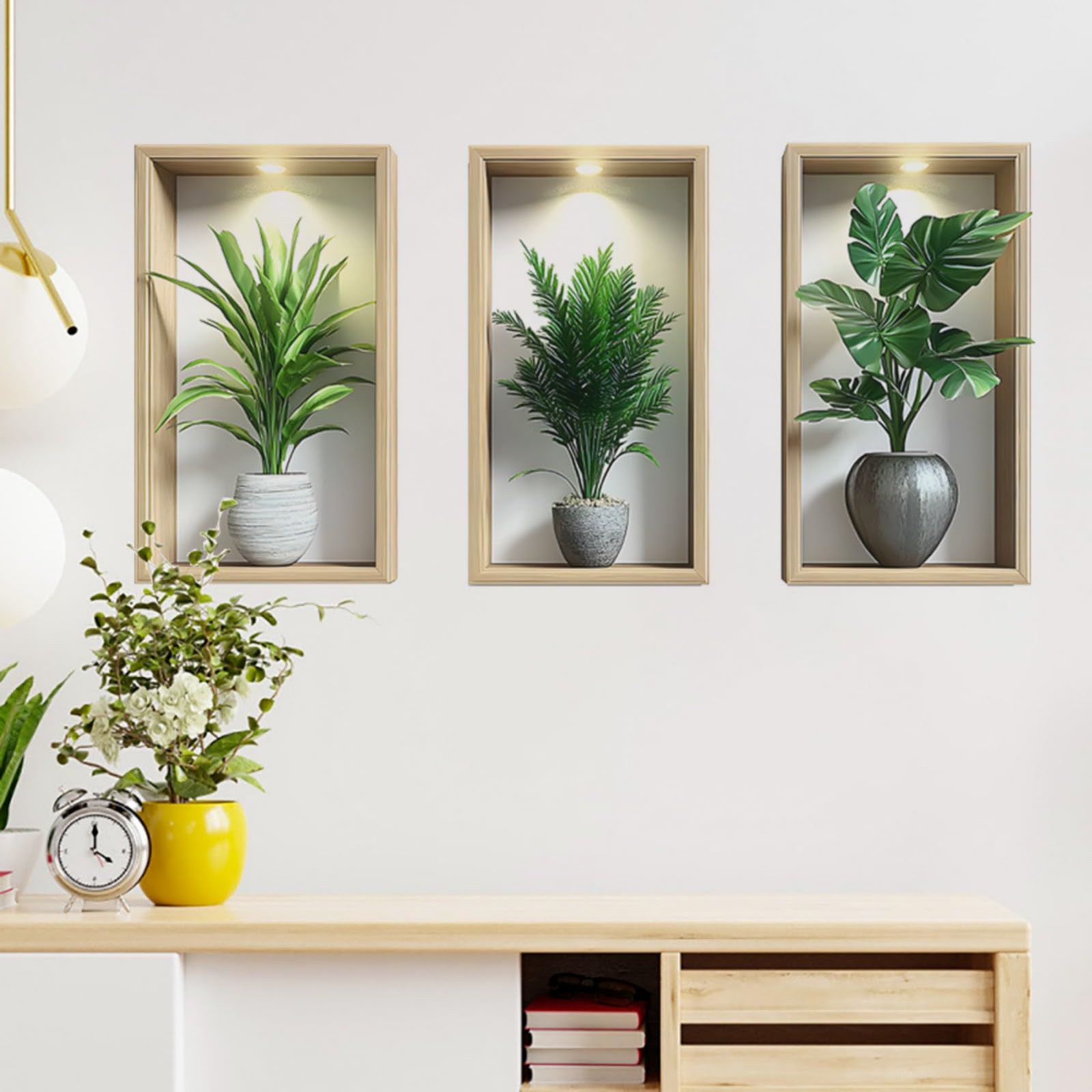 3Pcs Plant Wall Stickers,3D Green Potted Plant Waterproof Wall Art Stickers,3D Plant Wall Sticker for Living Room Bedroom Bathroom Kitchen Office Decor(19.3x11inch) - Image 2