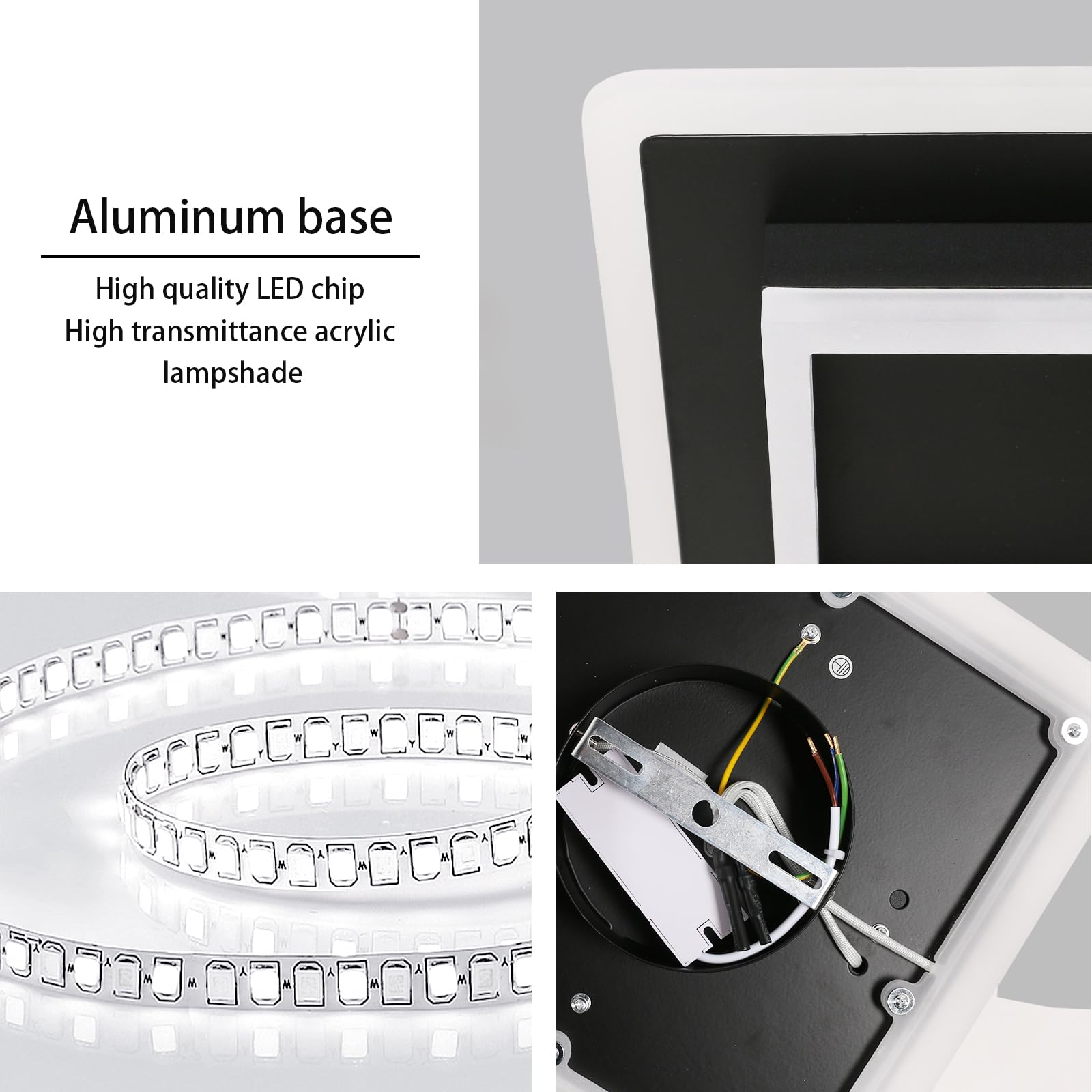 DELIPOP Modern LED Deckenleuchte, 30W 3375LM Deckenlampe Quadratisch Schwarz, Acryl Deckenbeleuchtung für Wohnzimmer Schlafzimmer Flur Küche Balkon, 6500K Kaltesweiß, 30CM
