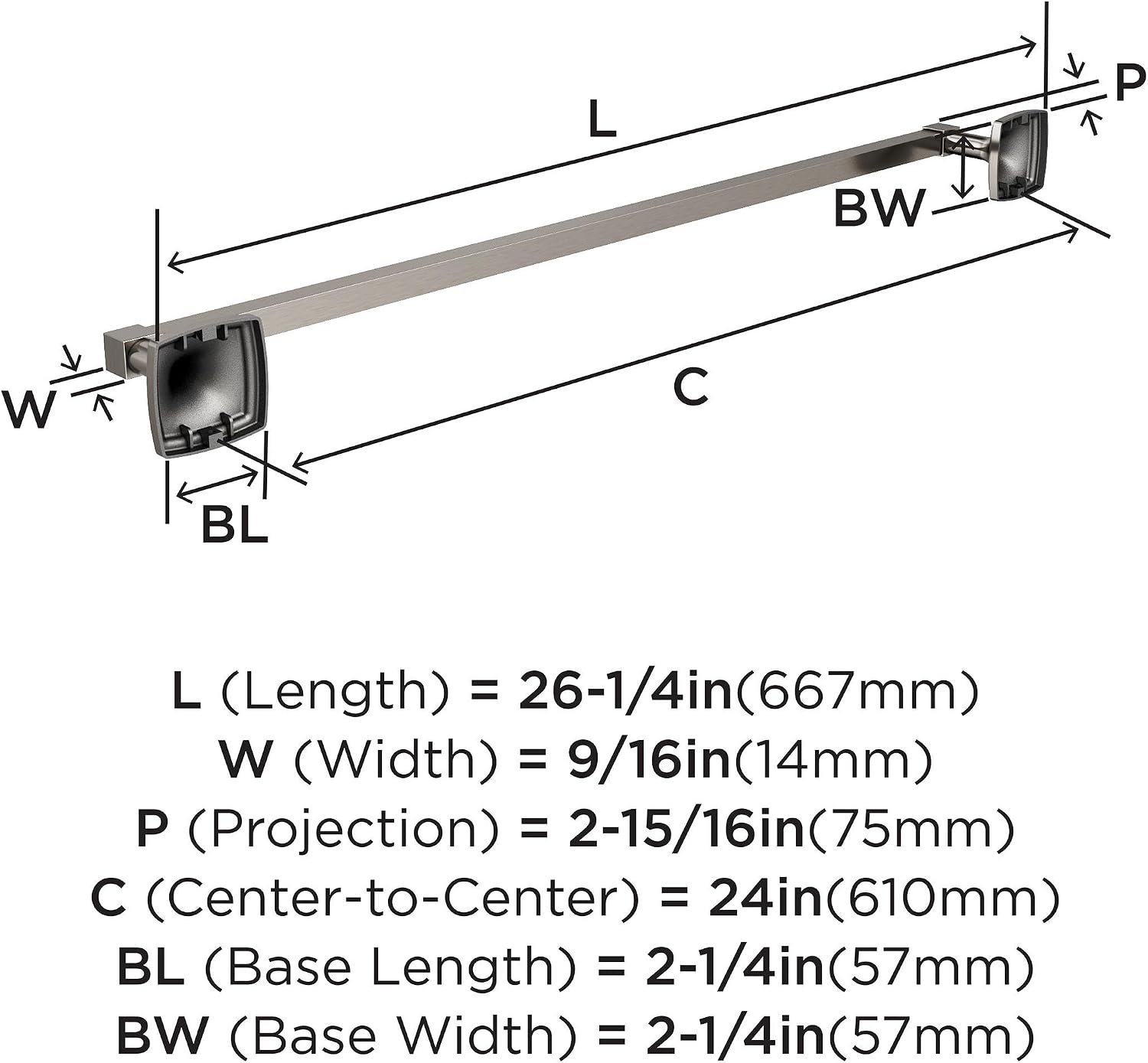 Amerock BH36094G10 | Brushed Nickel Towel Bar | 24 in (610 mm) Towel Rack | Stature | Bathroom Towel Holder | Bathroom Hardware | Bath Accessories