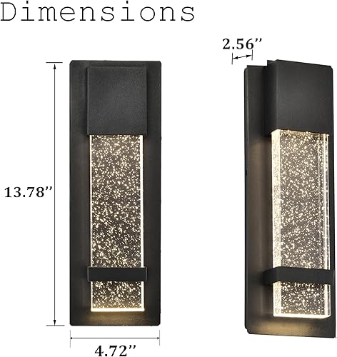 Miniatura 4 de 13.78'' Outdoor Light Fixtures Wall Mount LED Warm Light Modern Wall Light with Crystal Bubble Glass Black Aluminum Waterproof Exterior Wall Lantern