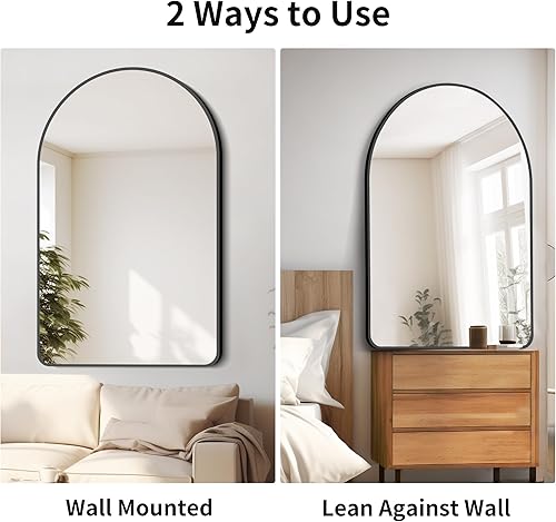 Miniatura 5 de FORBATH Arched Wall Mirror, 30"x48" Bathroom Mirror Wall Mounted Modern Black Aluminum Alloy Frame Decor Large Dresser Mirror for Bedroom Living