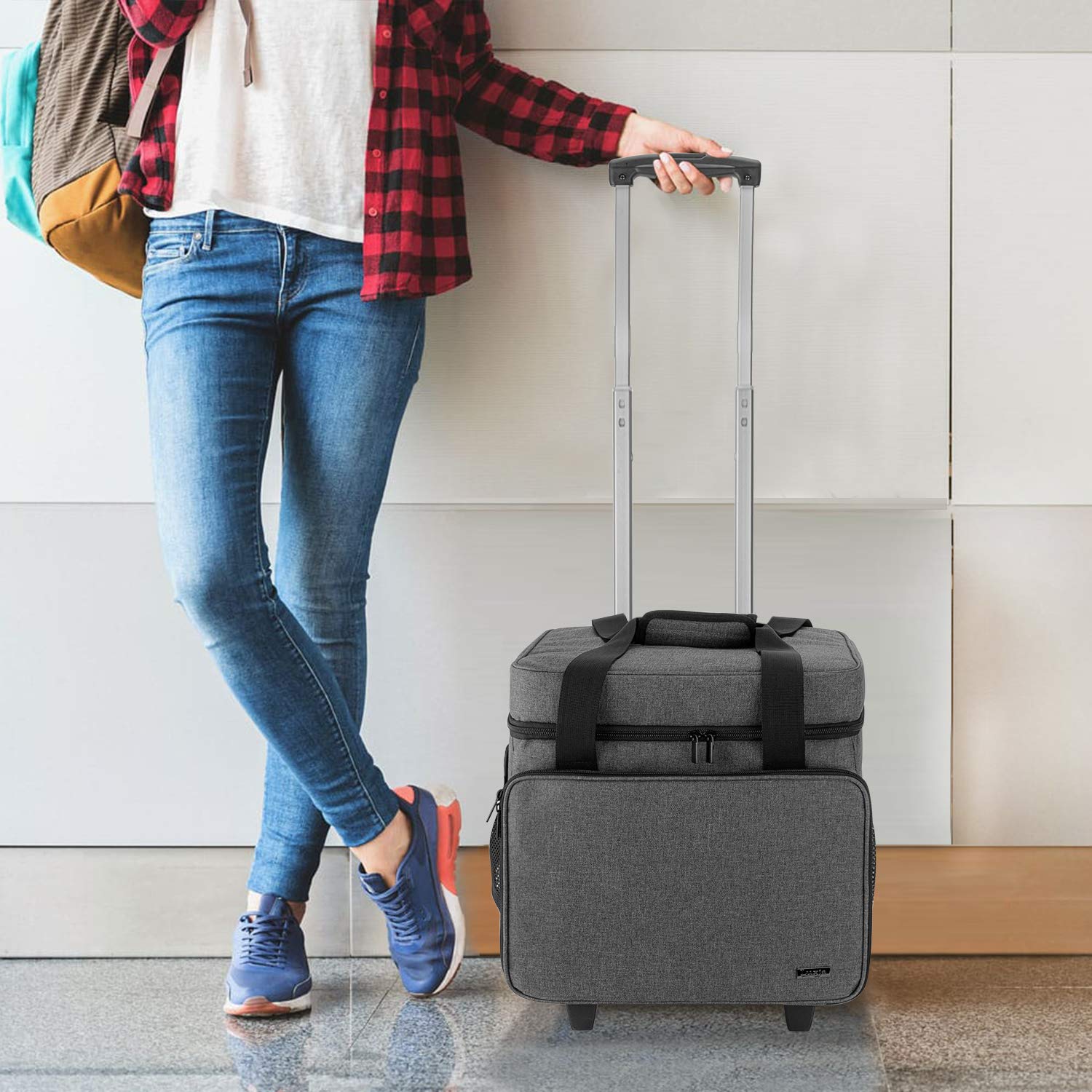 Luxja Bolsa para Remalladora con Trolley Desmontable, Maleta para Overlock, Bolsa Trasporte para Maquina Overlock y Accesorios, Gris