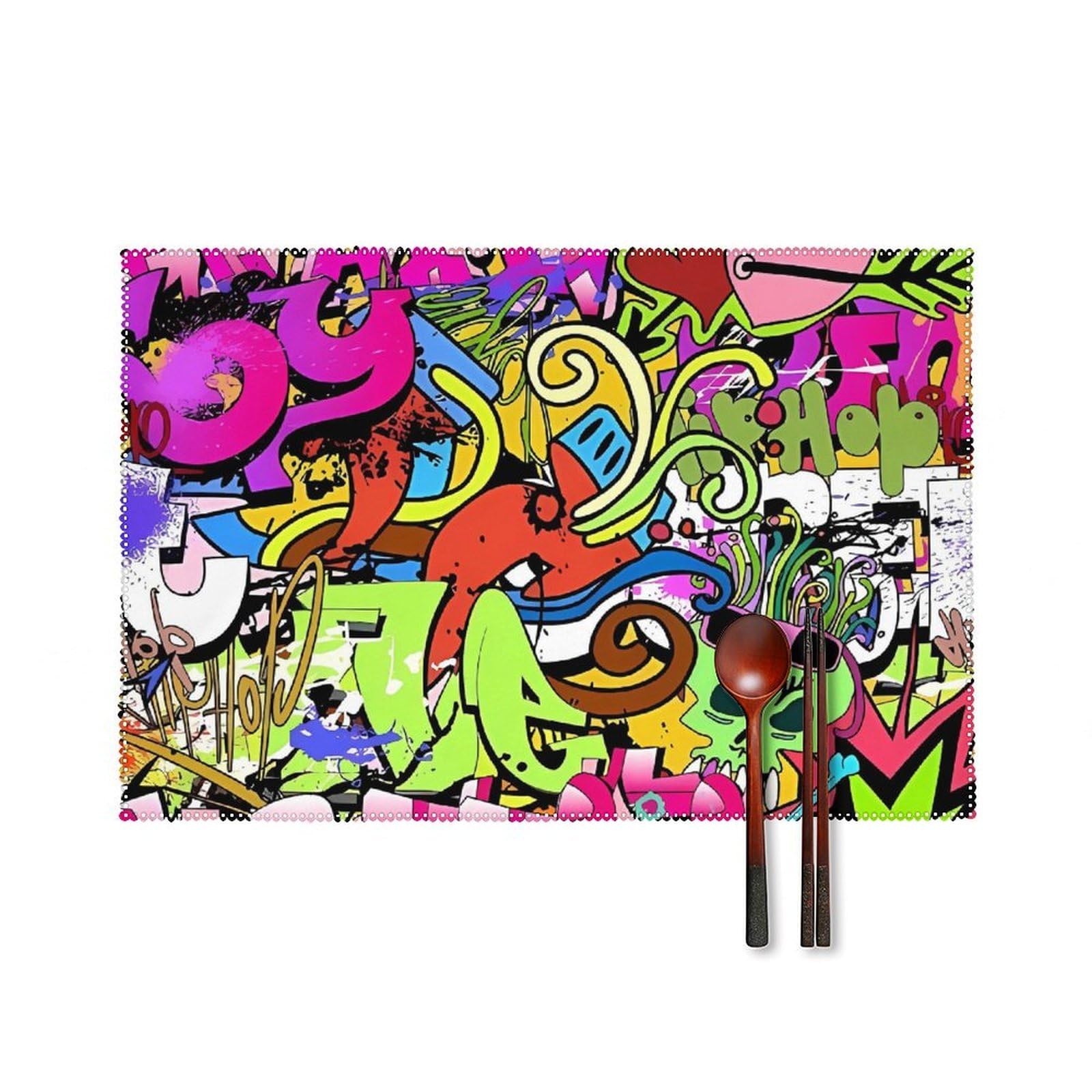 Fekiloot Style Graffiti Drawing Placemats Set Of 6,Table Mat