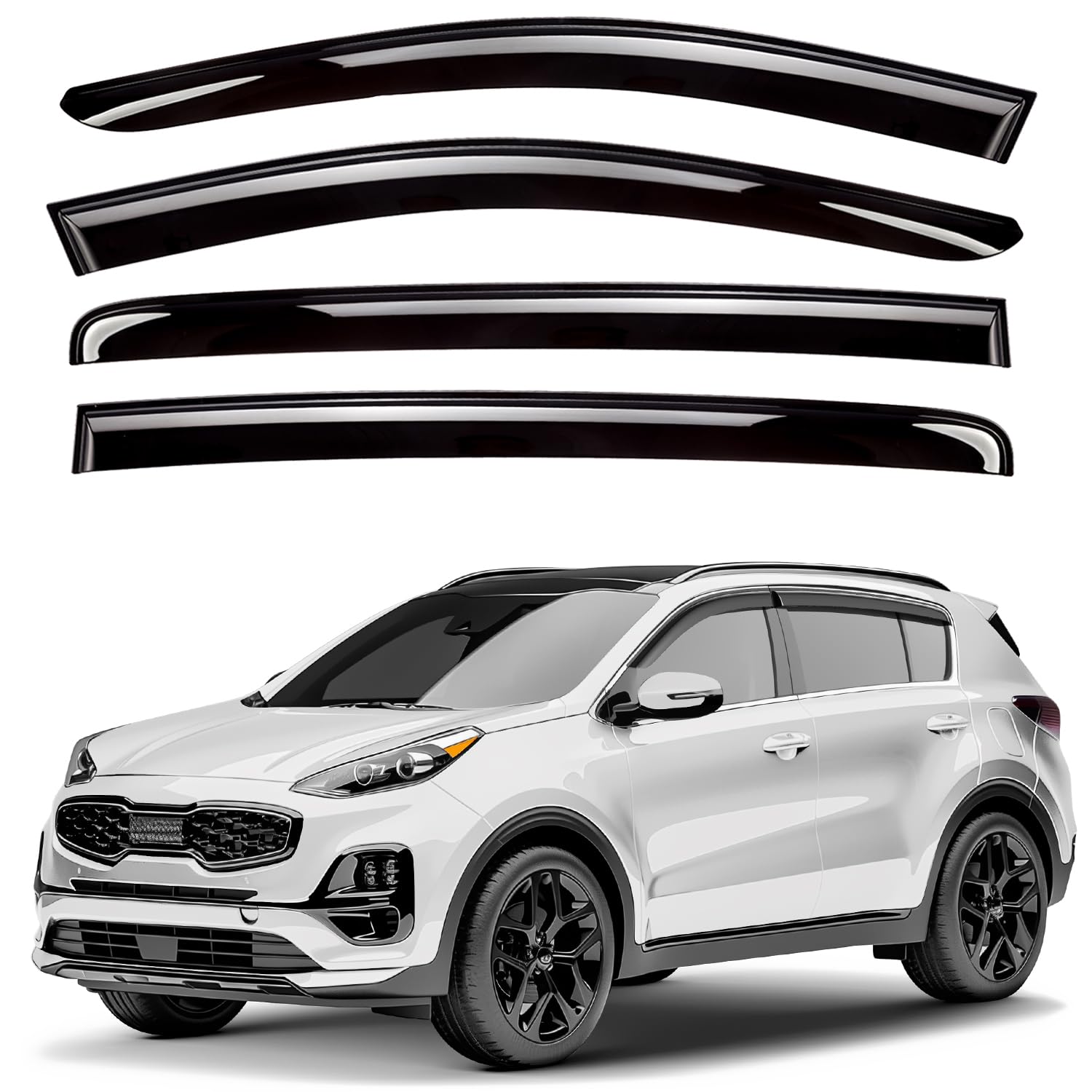 Window Deflectors Smoke Tinted Tape-On Side Window Vent Visor Deflectors Rain Guards Compatible with Kia Sportage 2017-2022 - 4pcs. GW0515