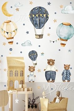 MSticker-Bears And Flying Balloons Kids Baby Room Wall Sticker Set - Bears And Balloons