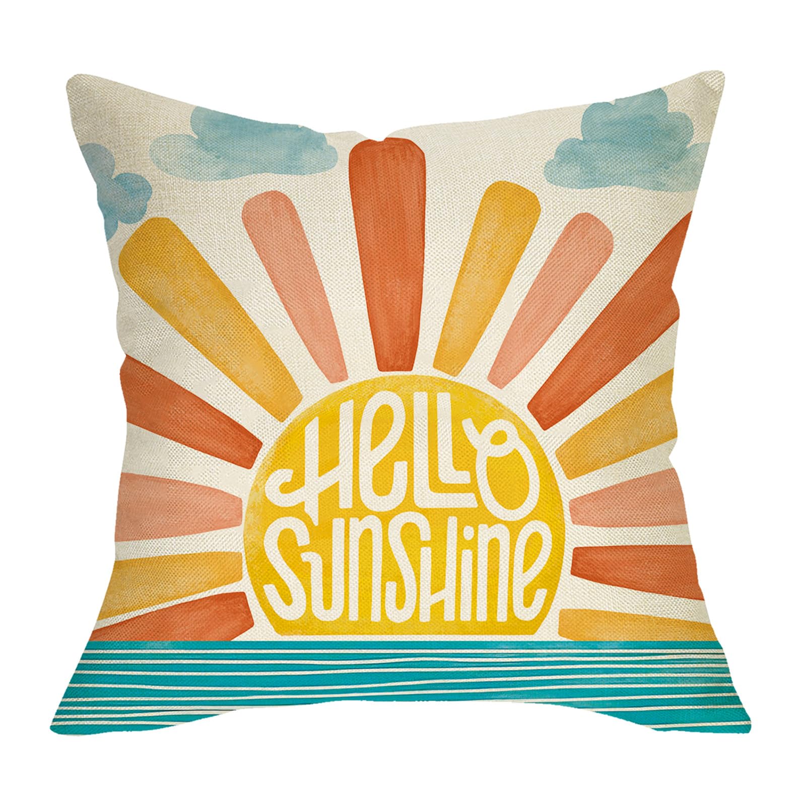 Fjfz Hello Sunshine Sun Decorative Throw Pillow Cover 20 x 20 Boho Summer Sea Ocean Porch Outdoor Home