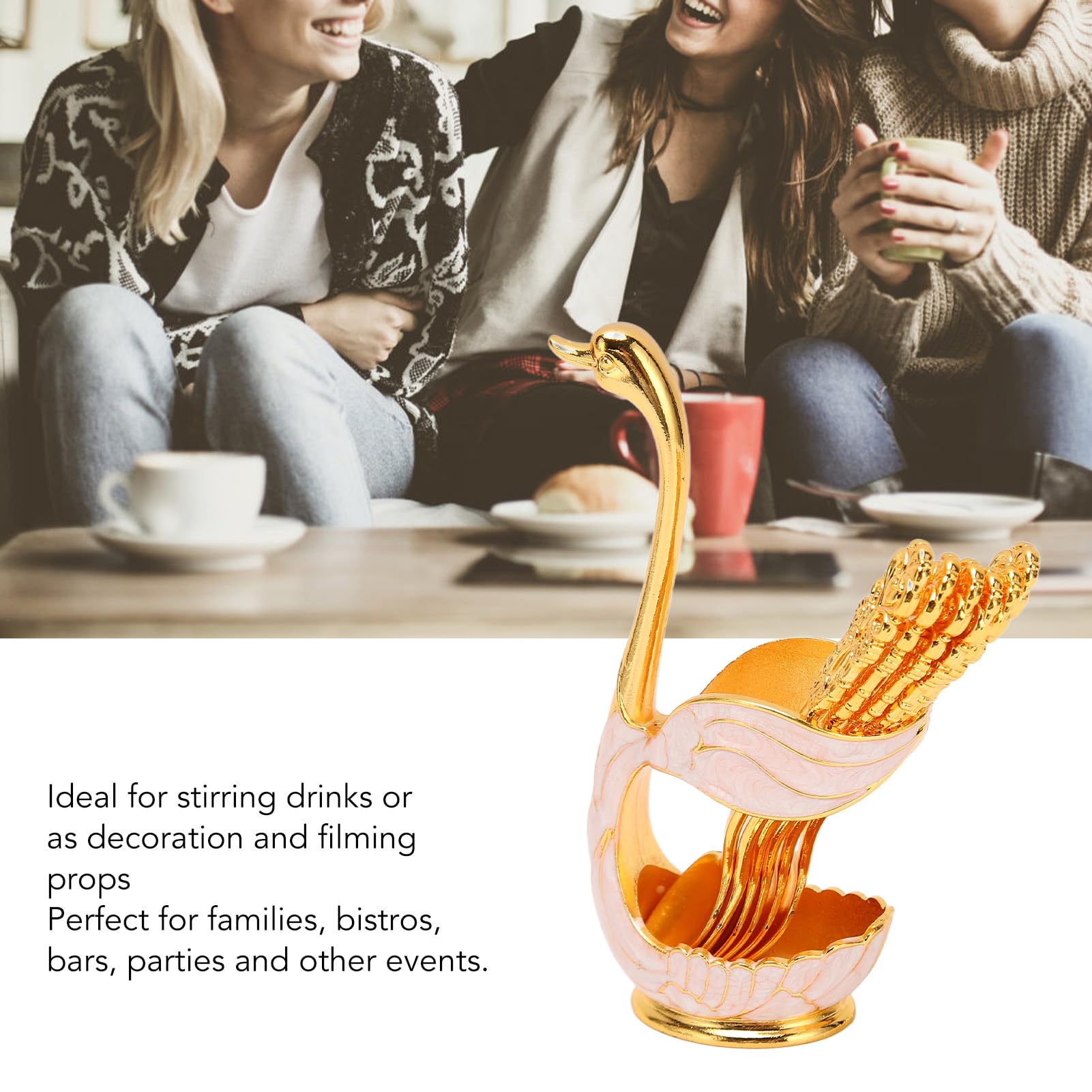 Coffee Spoon Holder, Swan Base Spoon Holder Kitchen Spoon Organizer Reusable Ice Cream Scoops Swan Base Holder Spoons Set