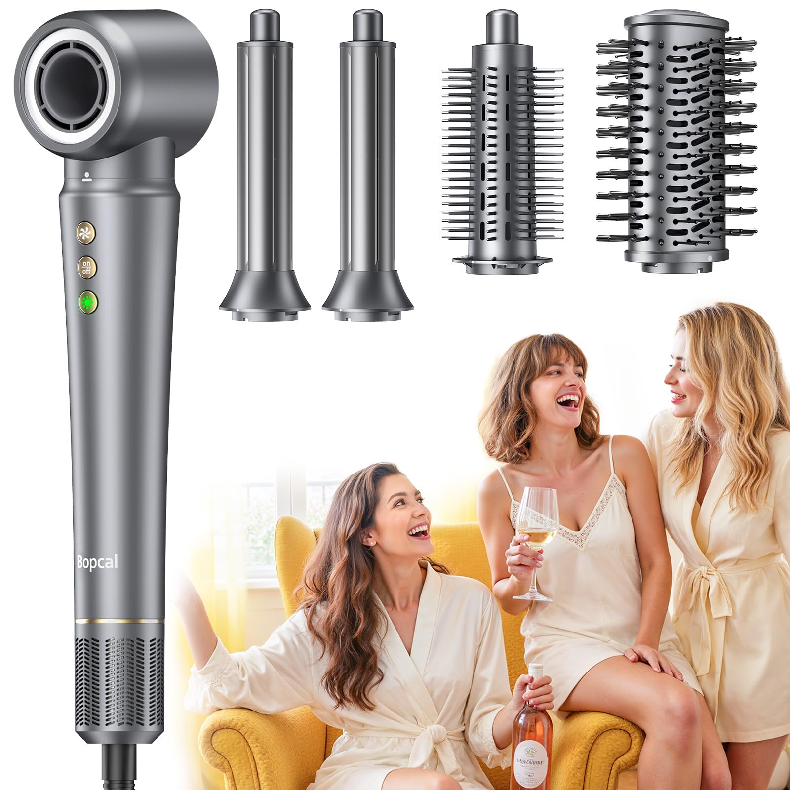 Airstyler 5 in 1 - Bopcal Ionen Föhn 160000 U/Min High-Speed Haartrockner für Schnelltrocknend, Multi Hairstyler mit Automatischer Luft-Lockenstab, Zum Volumisieren und Locken, Geschenk für Frau