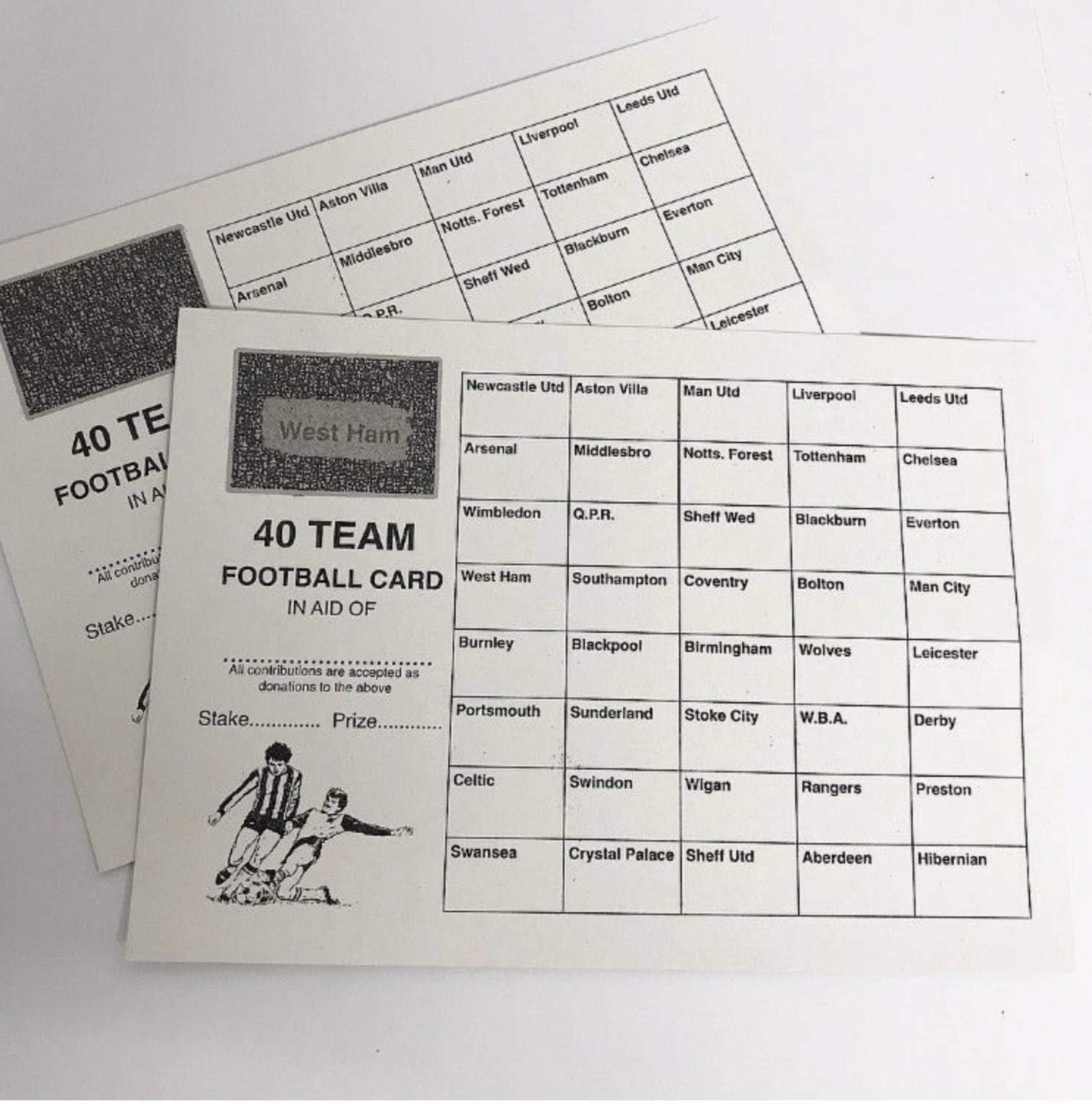 Crystals 10 x 40 Team football scratch cards UK team names