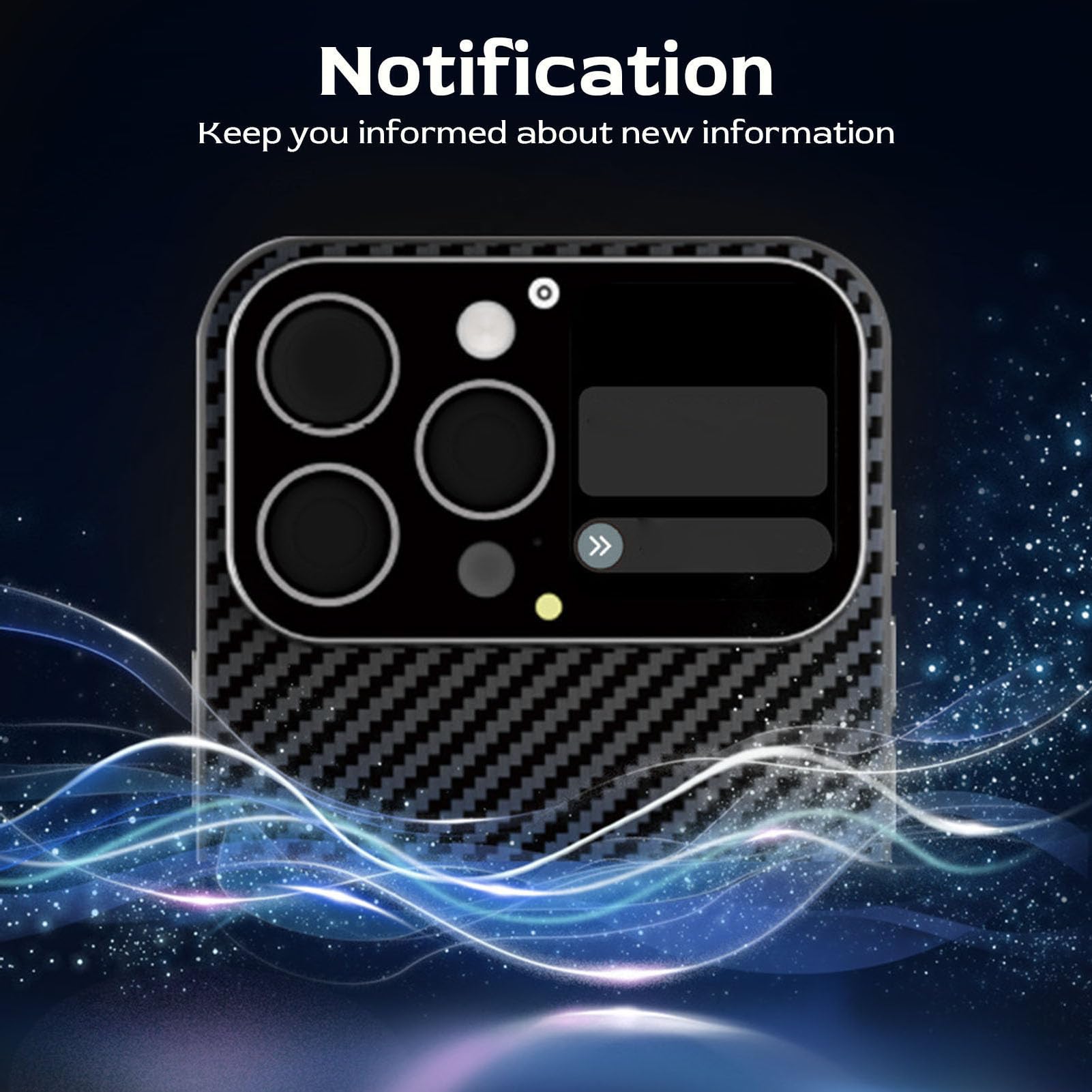 Ejoyous Funda para Teléfono con Pantalla Táctil Cubierta de Teléfono de Fibra de Carbono 1,71 Pulgadas Bluetooth Ajuste Magnético para 15 Pro MAX para Selfies Control de Música Pantalla de Mensajes