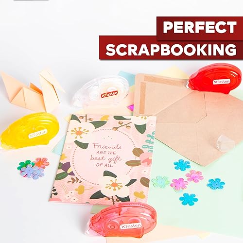 Miniatura 11 de XFasten Cinta adhesiva de doble cara para álbumes de recortes, 0.315 in x 30 pies, paquete de 4 unidades de cinta adhesiva multicolor, cinta de