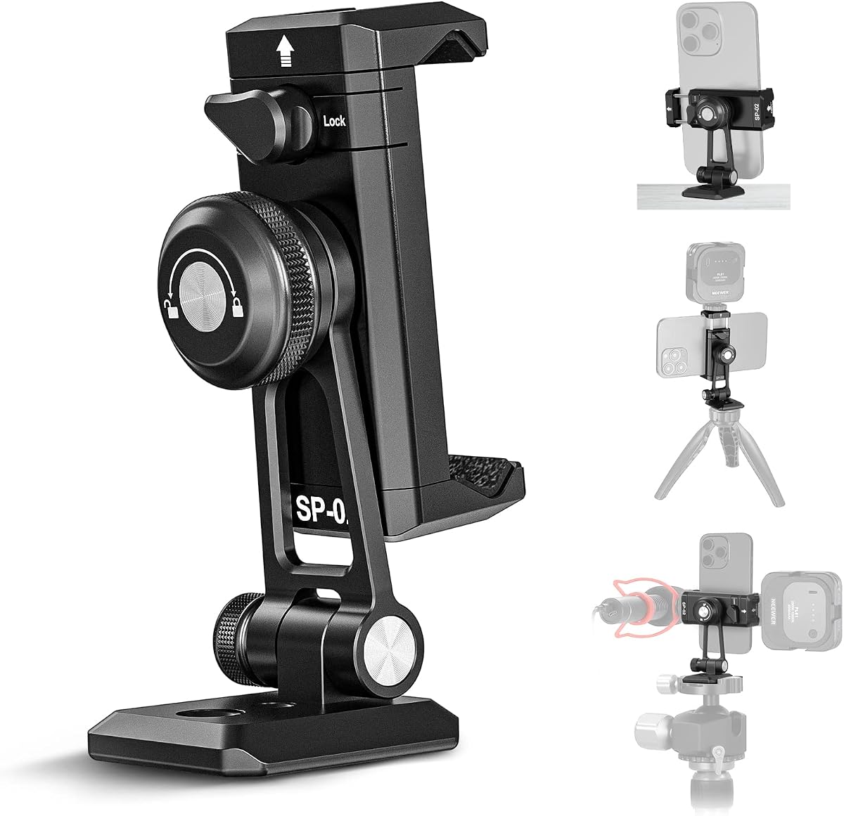 Adaptador de montaje de trípode para teléfono metálico con base arca QR, zapata fría, giro de 360°, inclinación de 180°, soporte para teléfono compatible con iPhone 17 Pro Max 16 15 Samsung Galaxy S25 Ultra S24