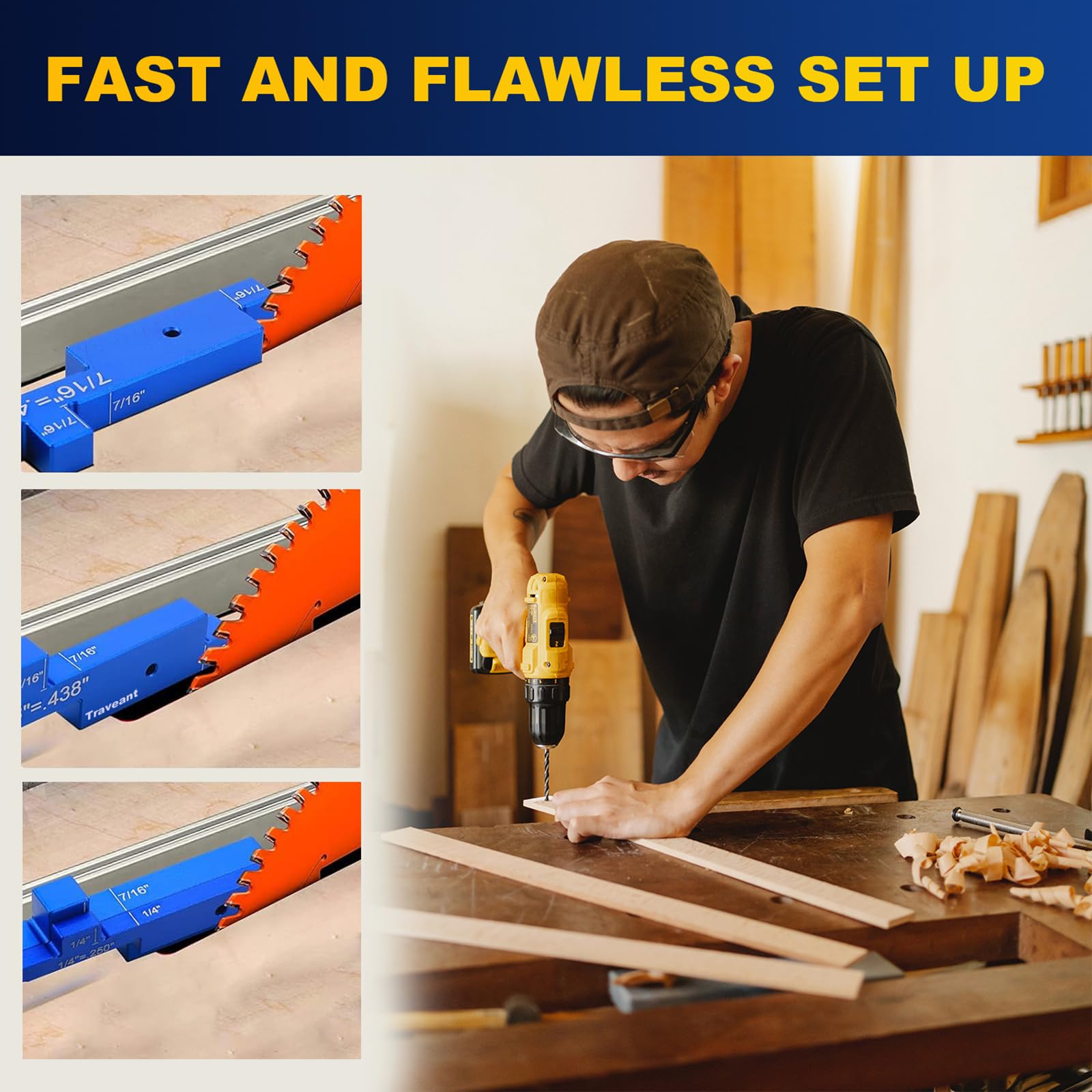 TRAVEANT 7-Piece Aluminum Setup Blocks - Height/Depth Gauge Set For Router & Table Saw