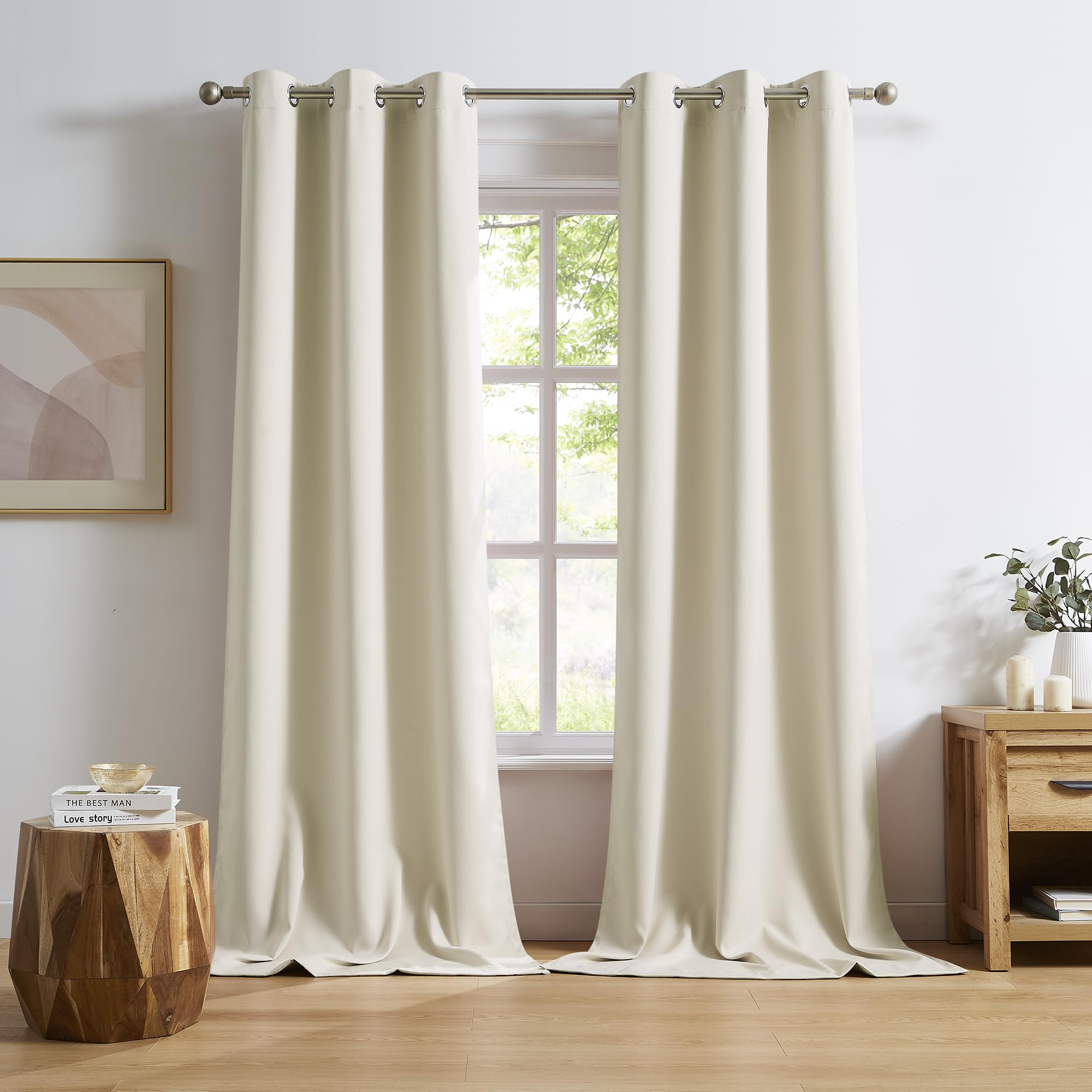 DUALIFE 96 Inch Length Cream Beige Curtains Blackout Window Drapes for Bedroom Thermal Insulated Room Darkening Curtains 2 Panels for Living Room,Grommet Top 42x96 Inches Long Buttercream
