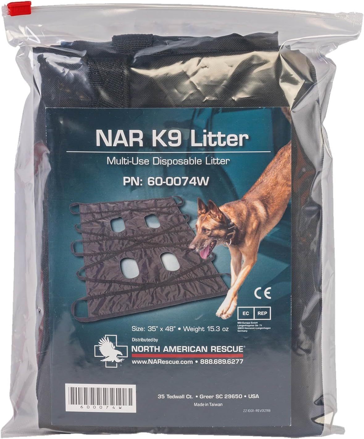 North American Rescue K-9 Litter Stretcher NAR Lightweight Dog K9 Stretcher, Carrier, Gurney up to 700 Pounds with 10 Handles for Canine Emergencies, Injuries (60-0074W)
