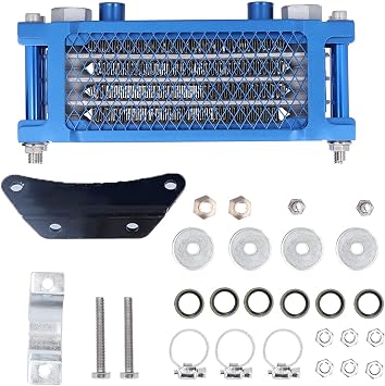 Universal Engine Oil Cooler Kit, Motorcycle Oil Cooling Radiator, Fast Heat Dissipation Oil Cooler System for 125cc 250cc Dirt Bike ATV with Mounting Brackets and