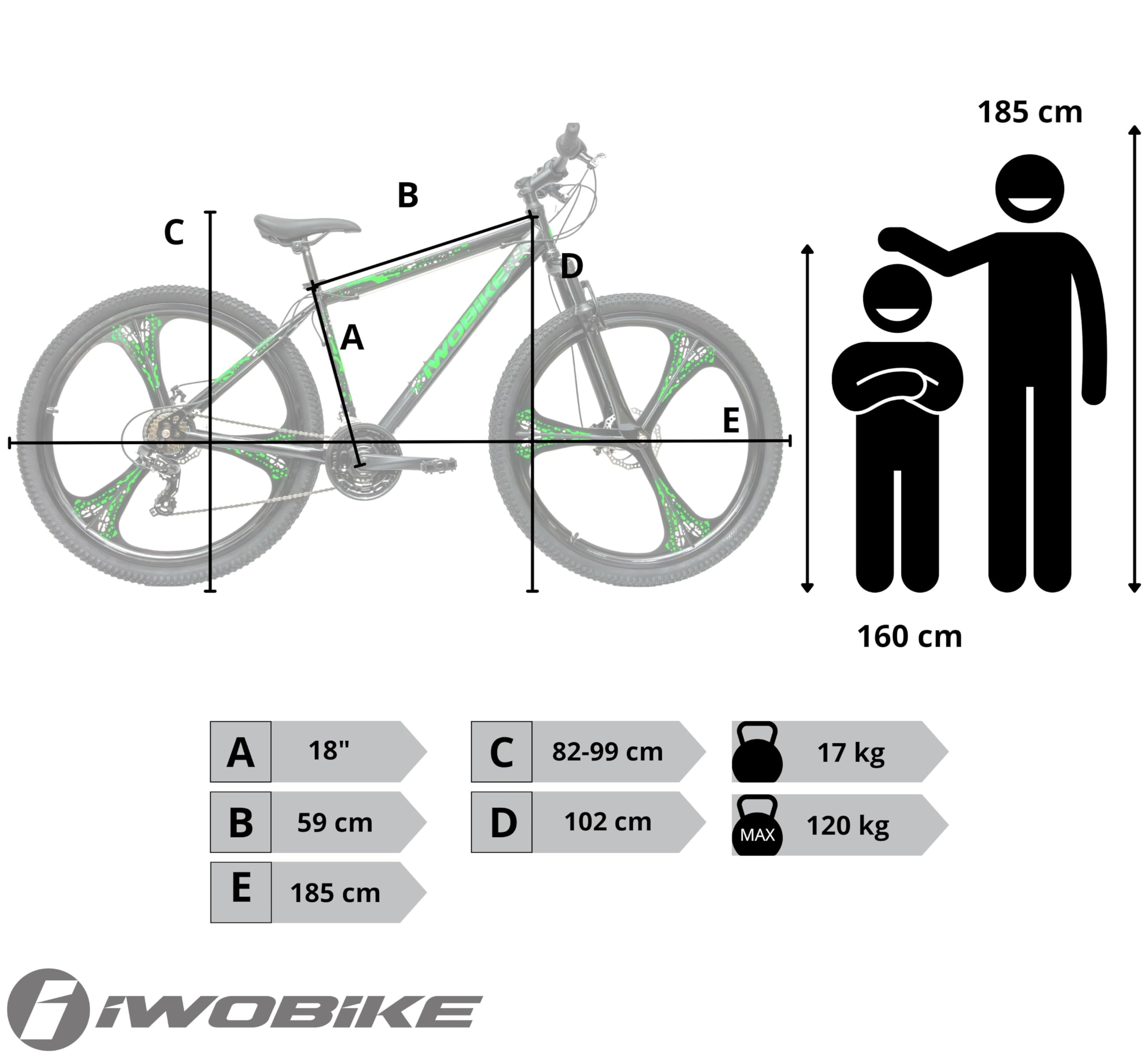 Rower Górski MTB 29 cali, Czarny Połysk z Zielonymi Akcentami | Rower Górski MTB 29 cali, Czarny Połysk z Zielonymi Akcentami, Męski, 21 Biegów, Rama Stalowa 18 cali, Amortyzacja Przednia,