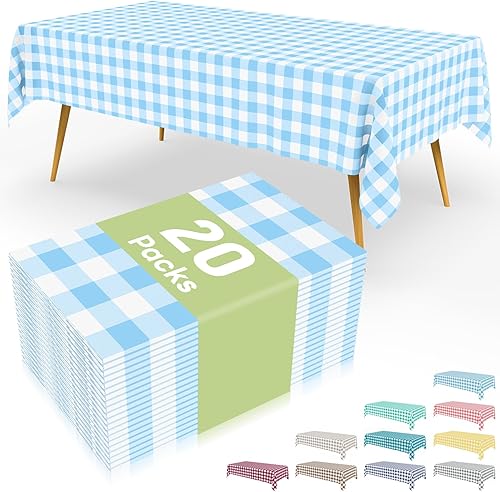 Miniatura 13 de Smiry Paquete de 8 manteles desechables a cuadros, mantel de plástico impermeable de 54 x 108 pulgadas, manteles rectangulares a cuadros caqui y