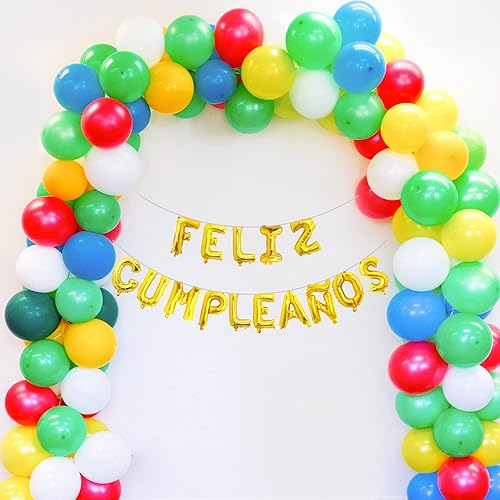 Cartel / arco de globos dorados de Feliz Cumpleanos | Globos de Feliz Cumpleaños Cartel de decoración de fiesta, pancarta española de feliz