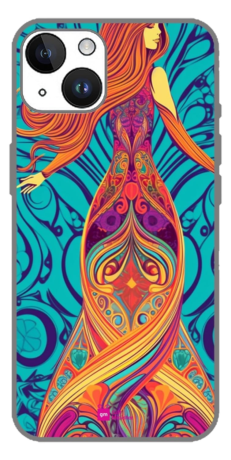Silicone Designer Cover for Apple iPhone 14 Golden Rodcover – Cartoonish Moroccan Model Girl Bright Marble Pattern Underwater Water Theme Doodle Dustproof Clear Protective 1Pcs 1696U