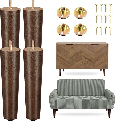 Miniatura 1 de Yes4All Juego de 4 patas redondas de madera para muebles de 8 pulgadas, pies de repuesto de madera para sofá, cama, banco, sofá ajustable, patas