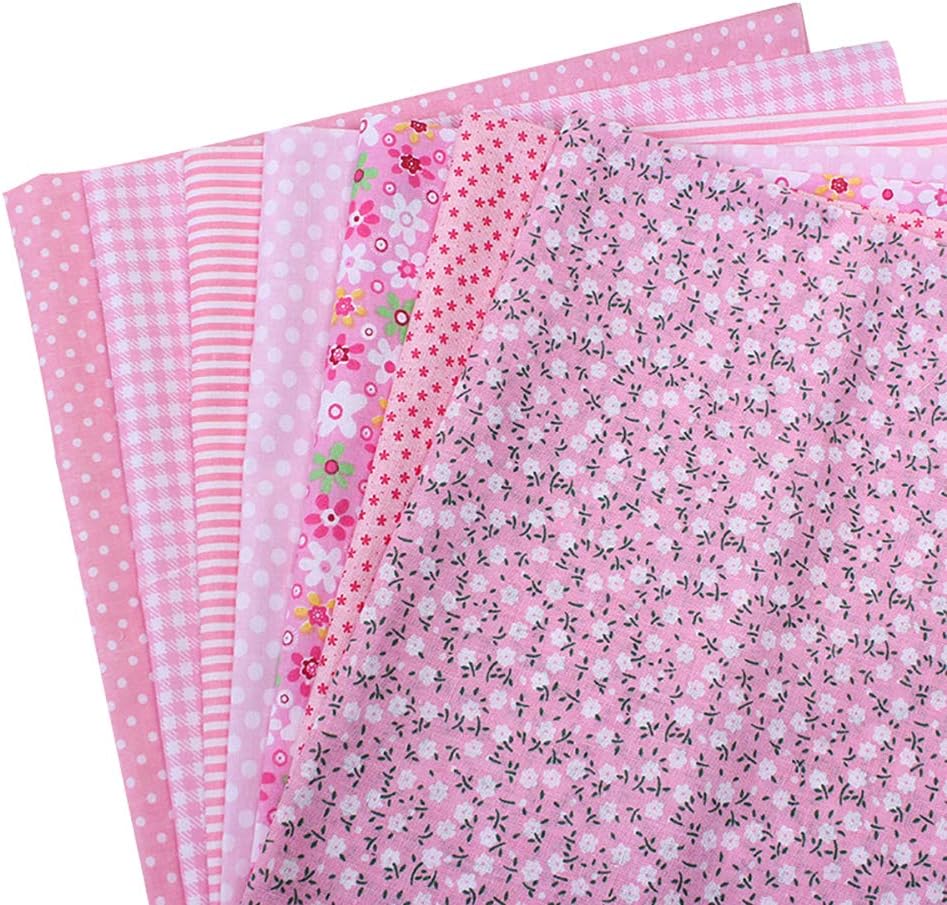 collectvoice 7Pcs Cotton Fabric Sewing Plain Cloth Floral Patchwork for DIY Quilting Bags Handkerchief Arts Crafts (25x25cm) Pink