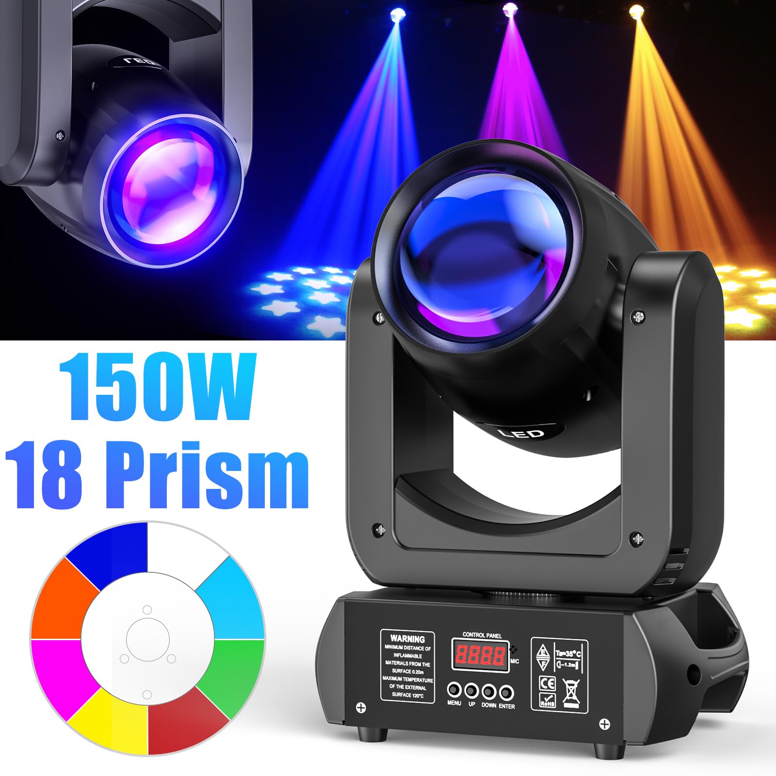 150W Teste Mobili LED Moving Head dmx512 Luce da Palcoscenico 8 GOBO RGBW Spot Beam DJ Luce Attivata Faro per Natale Discoteca Concerti Feste Matrimoni