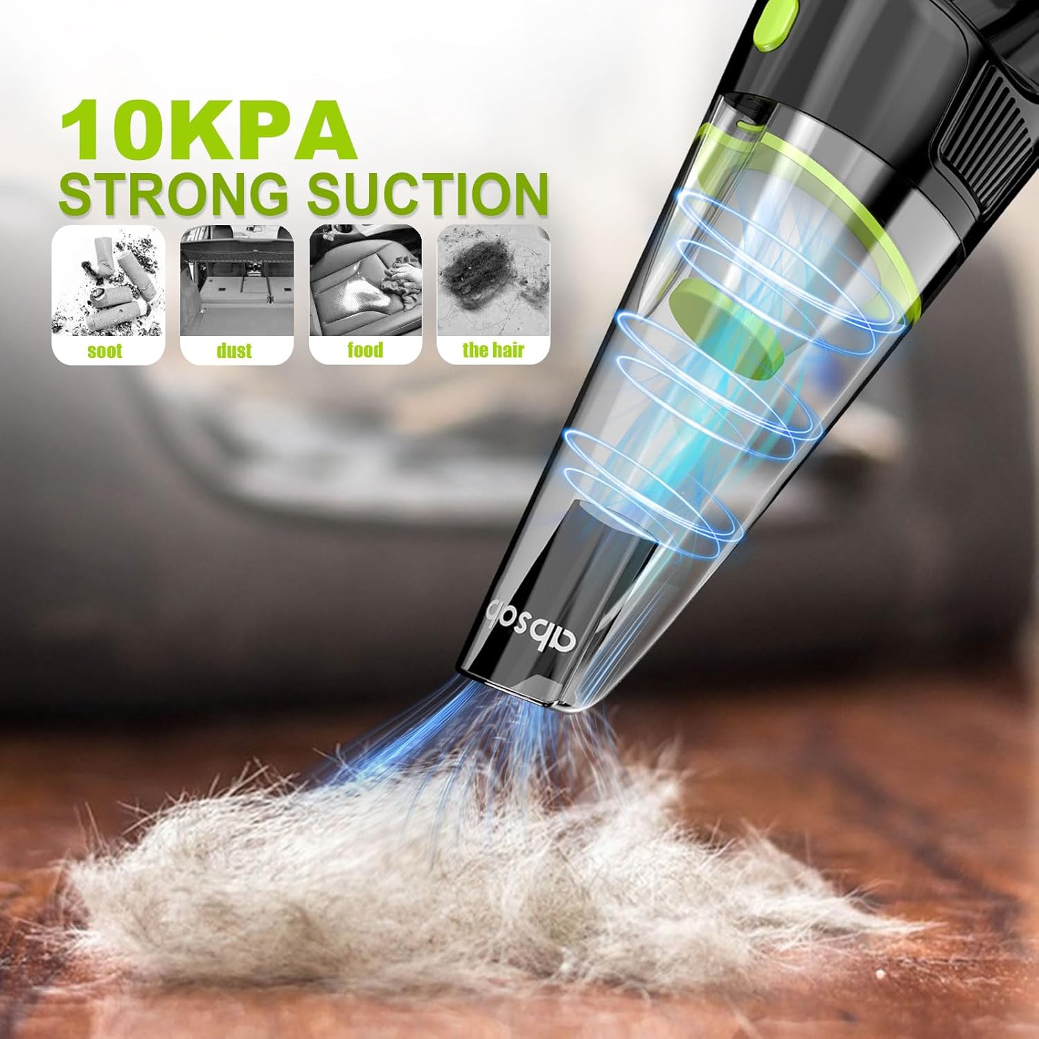 absob Aspirabriciole Senza Fili, Ricaricabile Aspira Briciole Elettrico Senza Filo Con Luce a Led e 2 Filtri, Handheld Mini Aspirapolvere Per Auto Per Cleaner Peli Briciole Acari(verde)