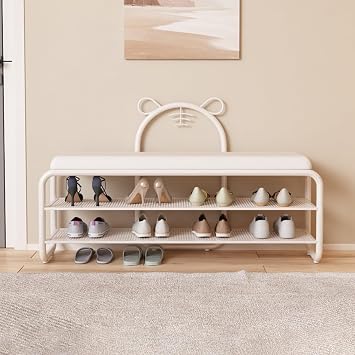 Entryway Shoe Bench Shoe Rack Bench with Cushion End of Bed Storage Bench with Seat for High Heels for Living Room Bedroom HallwayOff-White,47.24x9.84x17.72in