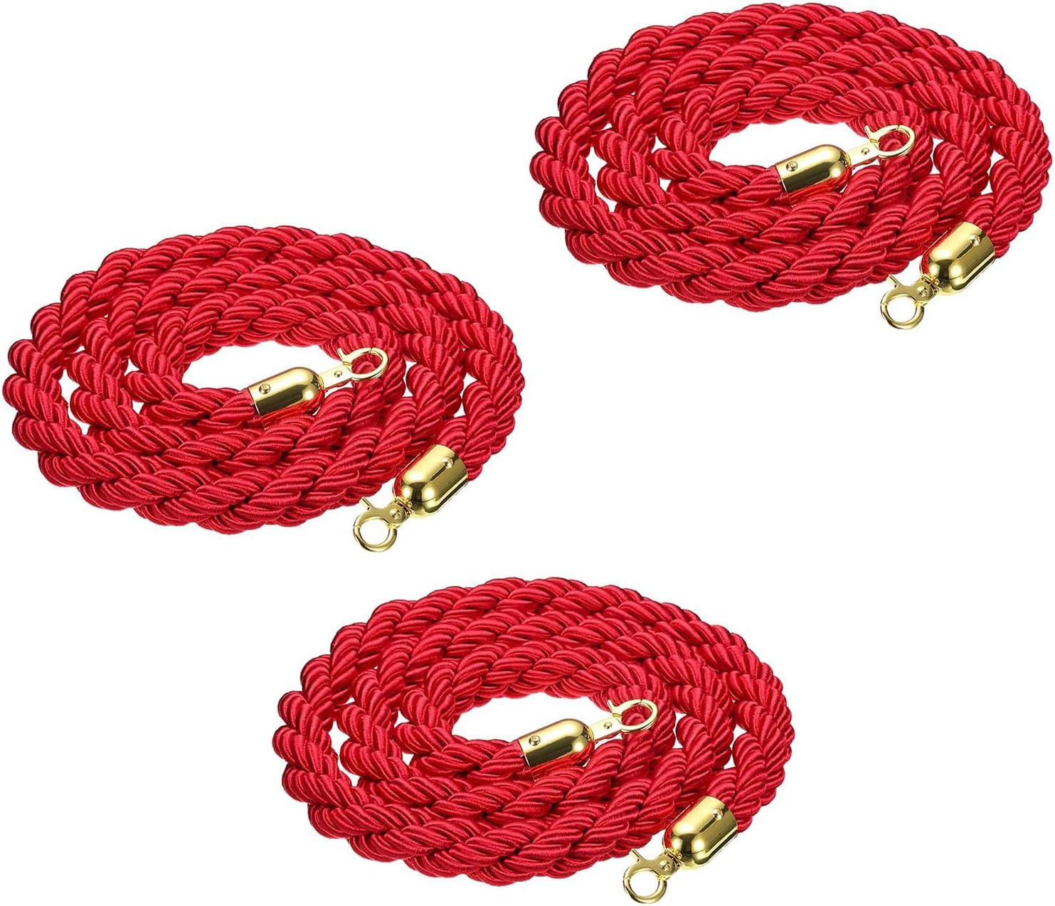 3 Pcs Twisted Post Ropes with Snap Hooks,Stanchion Rope,Barrier Ropes,for Posts Stands Queue Divider Crowd Control of Hotel,Gold Hook(Size:2ft)
