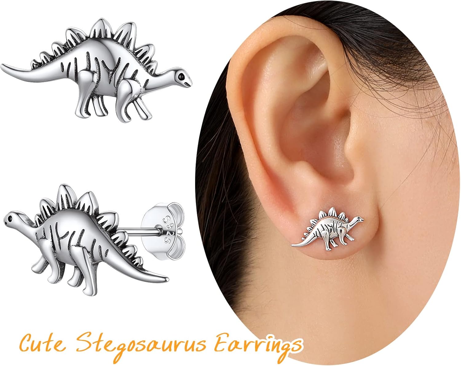 SILVERCUTE 925 Sterling Silver Earrings for Women,Silver Cat/Dinosaur/Devil Horn/Leaf/Snake/Skeleton Various Stud Earrings or Ear Cuffs