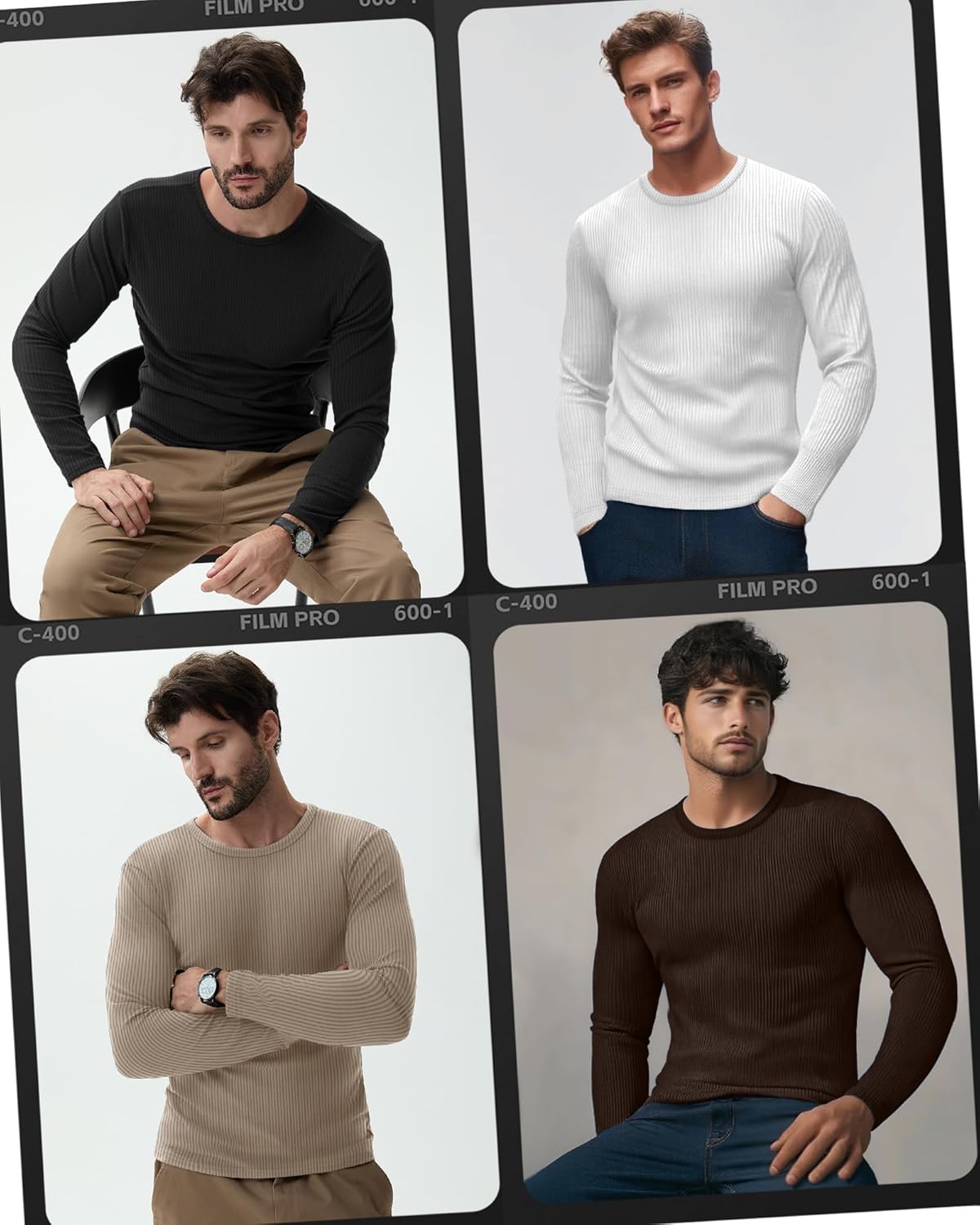 4 Pack Men's Cotton Thermal Long Sleeve Shirts Ribbed Crew Neck Tops Slim Fit Undershirts Fall Winter Base Layer - Image 5