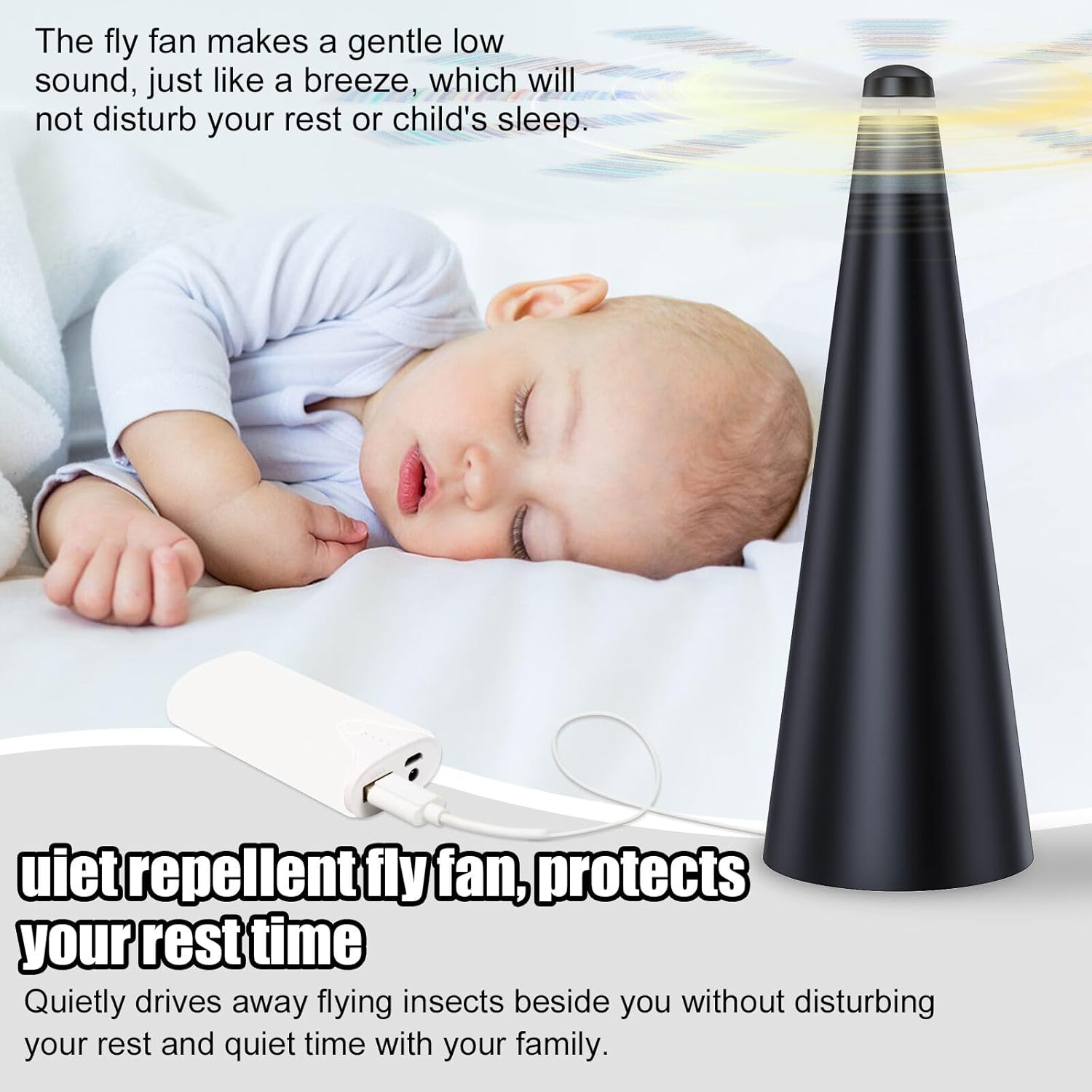 Glovv Fly Fans for Tables, Food Fan to Keep Flies Away, 4 Pack Portable Outdoor Indoor Batteries Powered Picnic Table Top Spinner with Metal Hanger, Bug Repellent for Restaurant, Camping (Black)