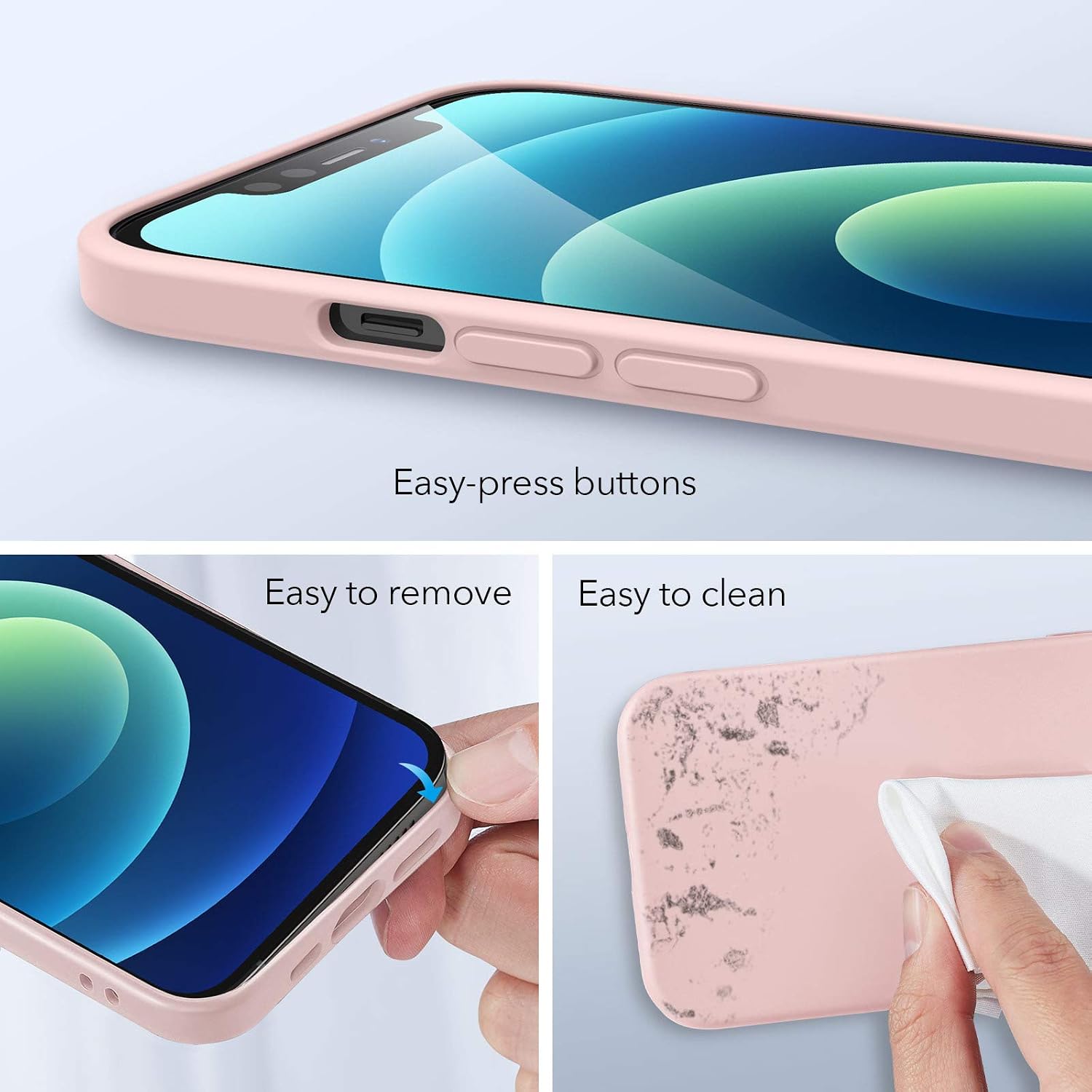 ESR Cloud Series Case with Screen Protectors Designed for iPhone 12 Case/Designed for iPhone 12 Pro Case, Liquid Silicone Case (2020) [2 Glass Screen Protectors] [Comfortable Grip], 6.1", Sand Pink