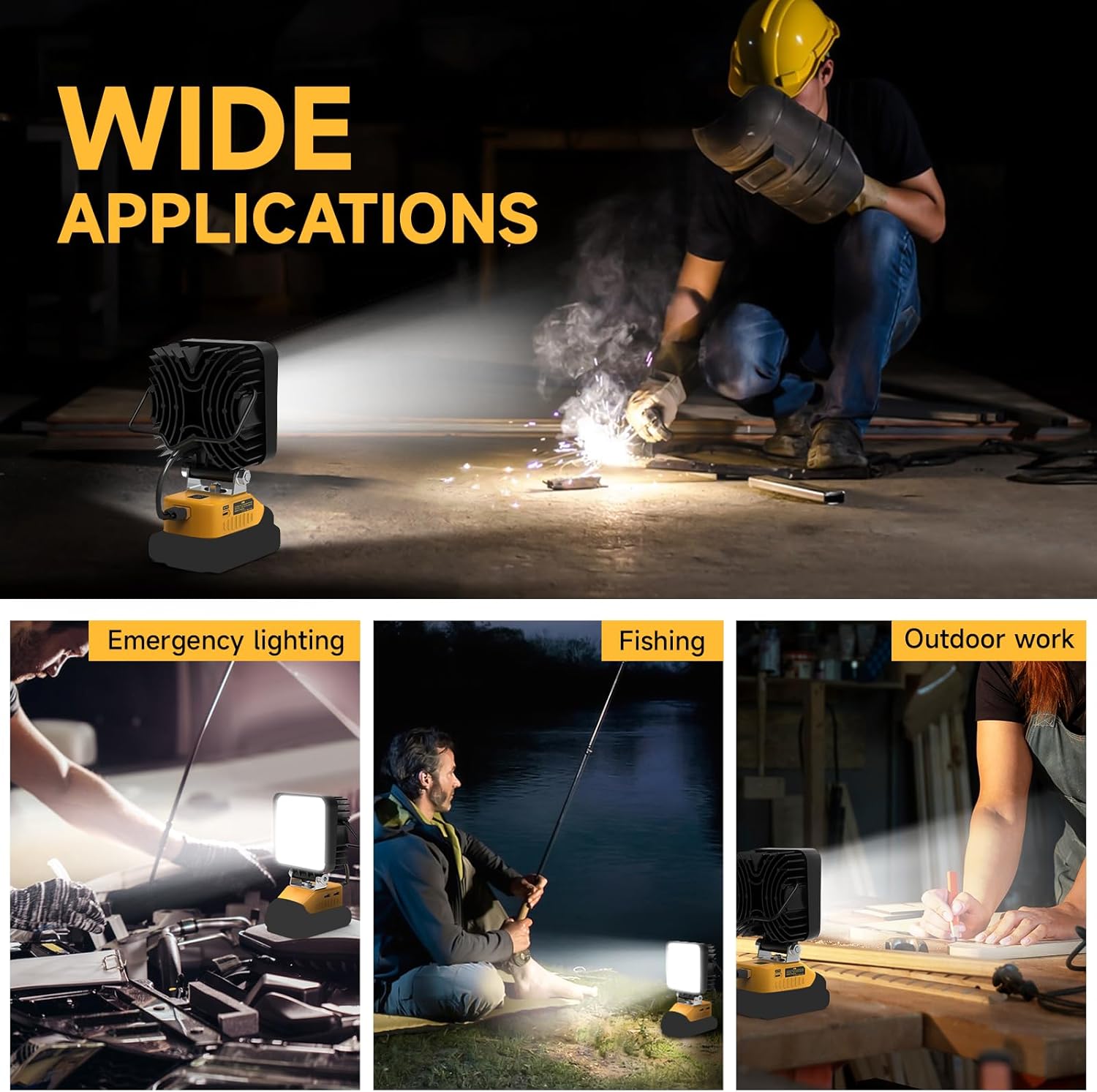 Azocek New Upgrade LED Work Light Compatible with Dewalt 20V Battery, 48W 4800LM Flashlight, 20V Battery Cordless Work Light with Low Voltage Protection & Dual USB & Type-C Charging Port (48W)