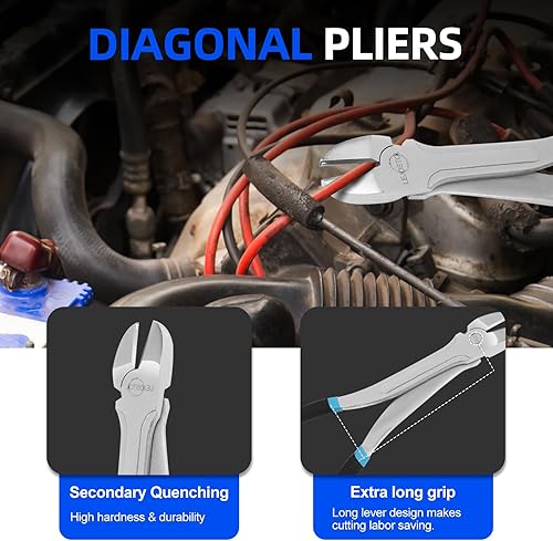 Miniatura 5 de Juego de 5 alicates de punta de aguja extralargos, alicates diagonales de 11 pulgadas de largo alcance, alicates rectos, alicates de punta doblada