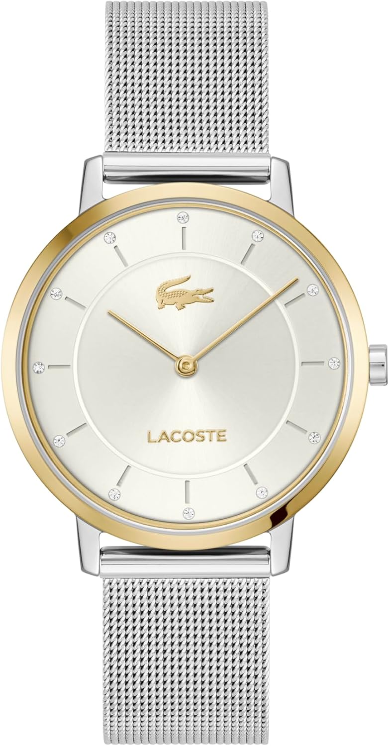 Lacoste Crocorigin Women's 2H Quartz Watch – 35mm Slim Case, Crystal Sunray Dial, Mesh Bracelet, Elegant and Versatile - Gift for Her